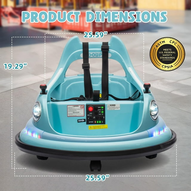 Kids Bumper car, 12V Electric Ride on Bumper Car with Remote Control, LED Lights, Safety Belt, Music and 360 Degree Spin, Battery Power Ride on Toys for Kids Toddler, ASTM Certified, Blue