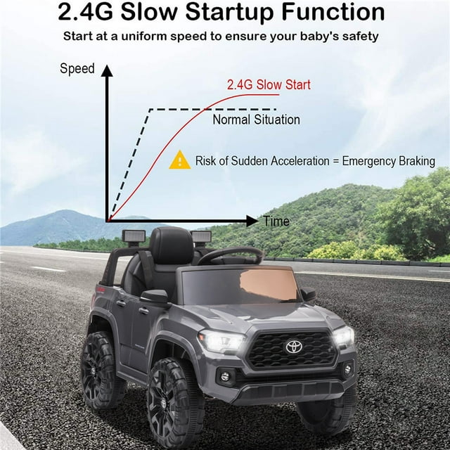 Toyota Tacoma Ride on Cars for Boys, 12V Powered Kids Ride on Cars Toy with Remote Control, Gray Electric Vehicles Ride on Truck with Headlights/Music Player for 3 to 5 Years Old Boy Girls GTIN:08043618885852