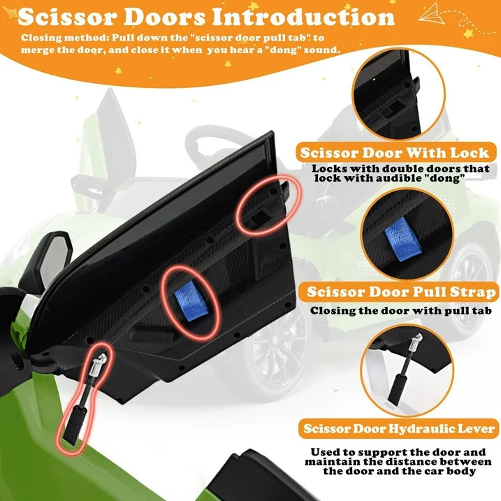 Lamborghini 24V Kids Ride on Cars, Powered Electric Cars for Kids 3-5 Boy Girl Gift, Lamborghini Xago 4 Wheels Battery Ride on Toy Cars With Remote Control, Bluetooth, LED Lights, Green