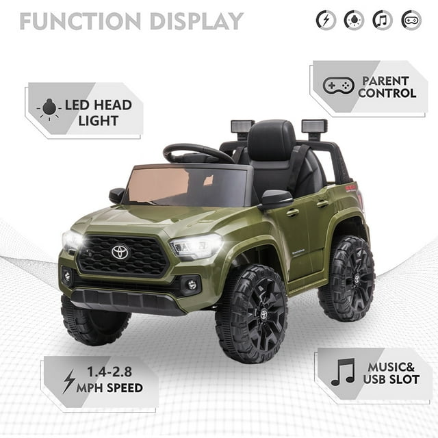 Toyota Tacoma Ride on Cars for Boys, 12V Powered Kids Ride on Cars Toy with Remote Control, Green Electric Vehicles Ride on Truck with Headlights/Music Player for 3 to 5 Years Old Boy Girls GTIN:08043618885739