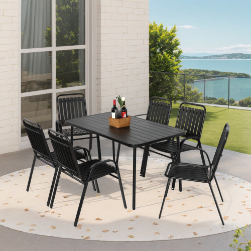 7 Pieces Patio Dining Set, Plastic chair and steel table Outdoor Set, plastic Chairs and Table Set for Garden Patio, Brown