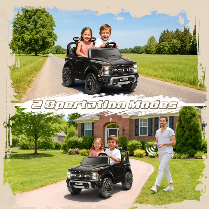 Ford F150 Raptor 24V Powered Ride on Cars for Kids, Extra large Real 2 Seater Ride on Toys with Remote Control, Bluetooth, LED, Truck Storage, Electric Vehicles Ride on Truck for Boys Girls Gifts