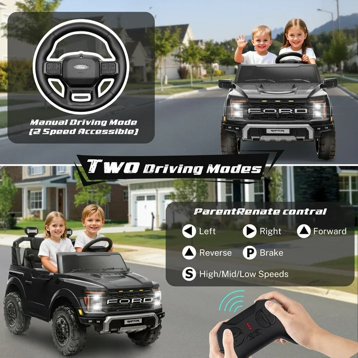 Ford 24V Ride on Toy Cars 2 Seater for Big Kids, Licensed F150 Raptor Powered Ride on Truck with Remote Control