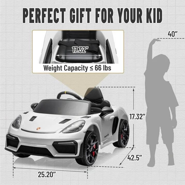 Porsche 718 Kids Ride On Toy, Electric Car for Toddlers with Remote Control, 4 Wheel Suspension, Bluetooth, Music, LED, Safety Belts, Kids Sports Ride on Car for Toddler 3-6 Yrs Boys Girls Gifts