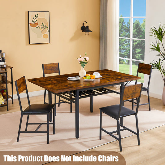 UHOMEPRO Extendable Dining Table with Storage Shelf for 4-6 Person, Wood Kitchen Table with Adjustable Feet and Thickened Iron Frame, Rectangular Dining Table for Kitchen Dining Living Room, Brown