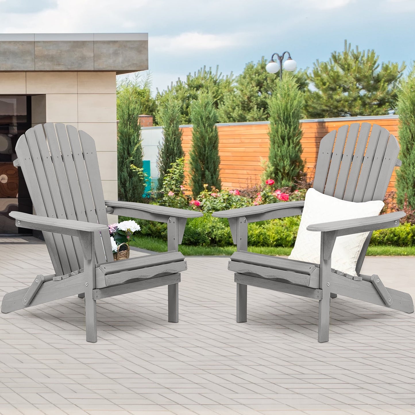 uhomepro Outdoor Adirondack Chairs Set of 2, Folding Fire Pit Chair, Weather Resistant Patio Lawn Chair for Outside Deck Garden Backyard Balcony, Gray