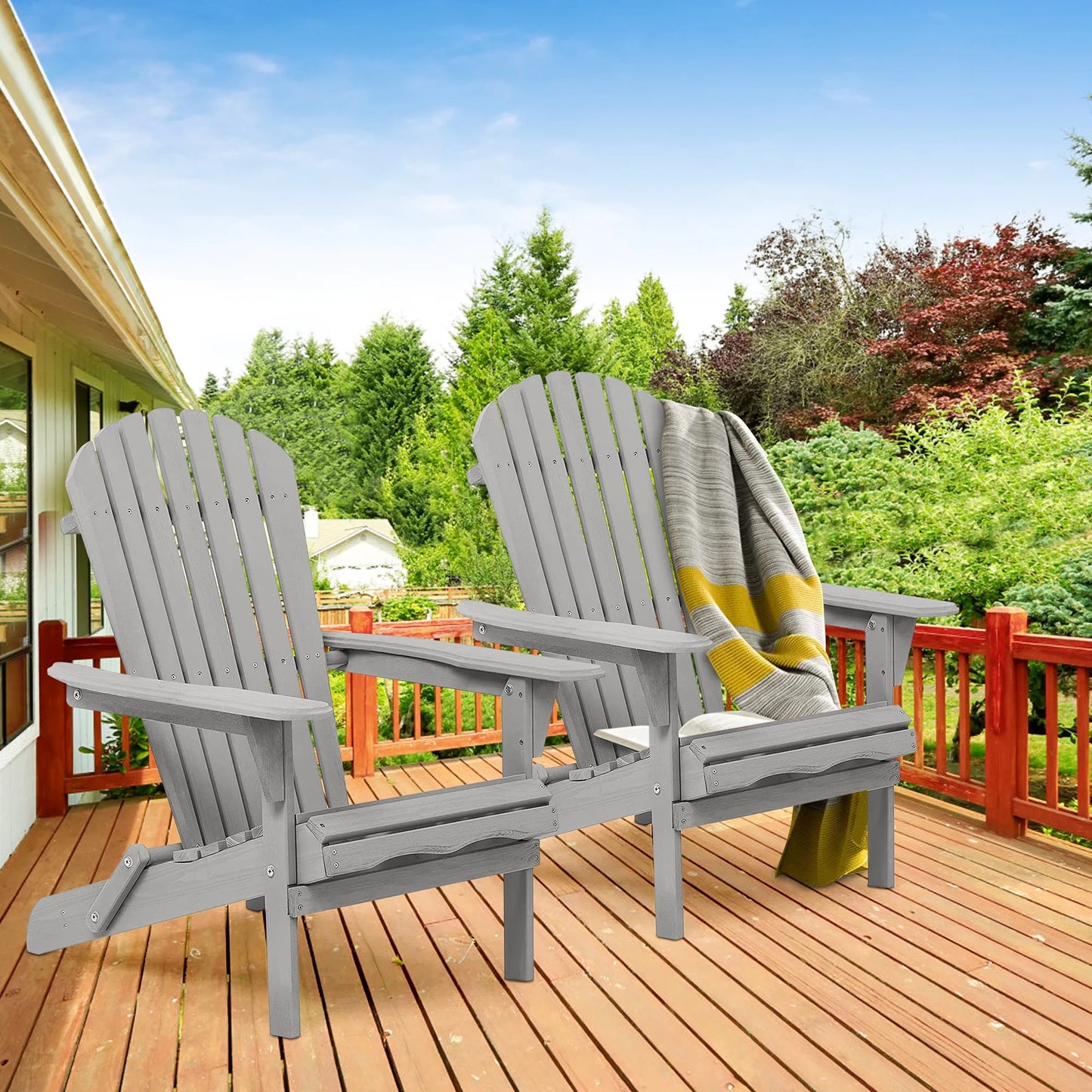 uhomepro Weather Resistant Adirondack Chair Set of 2, Gray