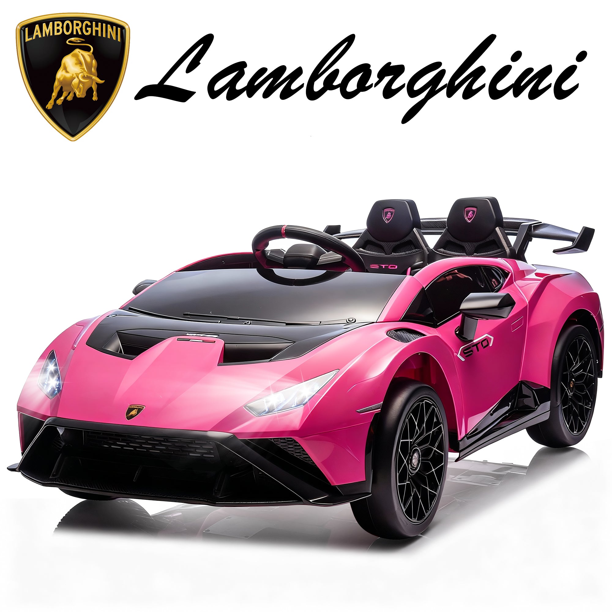 Lamborghini 24V Kids Electric Car, Licensed Huracan Sto Battery Powered Ride On Car with 4 Wheels Spring Suspension for Age 3-8, Remote Control Ride On Toys Speeds 1.86-5.59 MPH, LED Lights