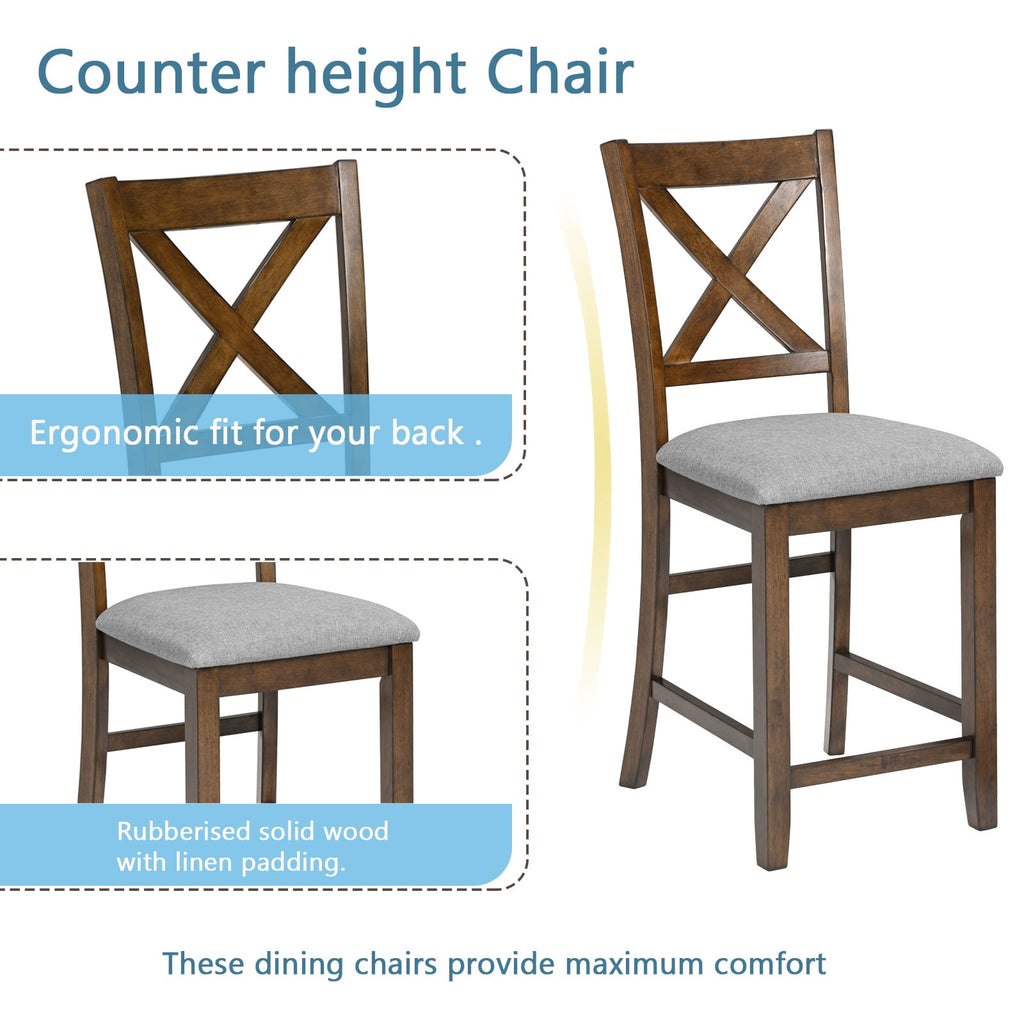UHOMEPRO Dining Table Set for 4, Modern Counter Height Kitchen Table with 4 Upholstered Chairs, 5 Piece Solid Wood Dining Room Set, Farmhouse Kitchen Dining Table set of 4 for Home, Walnut Style A