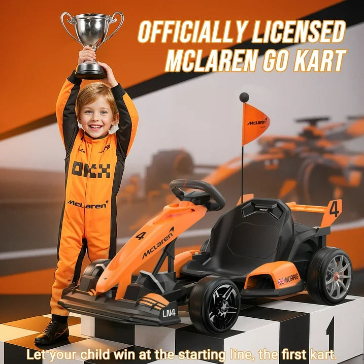 McLaren 36 Kids Electric Go Kart, 36V Powered Drift Racing Ride On Car Toy, 500W Dual Motor, 3-Level Adjustable Seat, Rear-Wheel Drive, 360° Spin Pedal Go Kart for Boys Girls Ages 6+, Orange