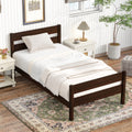 UHOMEPRO Twin Size Solid Wood Platform Bed Frame, Solid Wood Single Bed with Headboard, Slat Support, No Box Spring Needed, Easy Assembly, Espresso