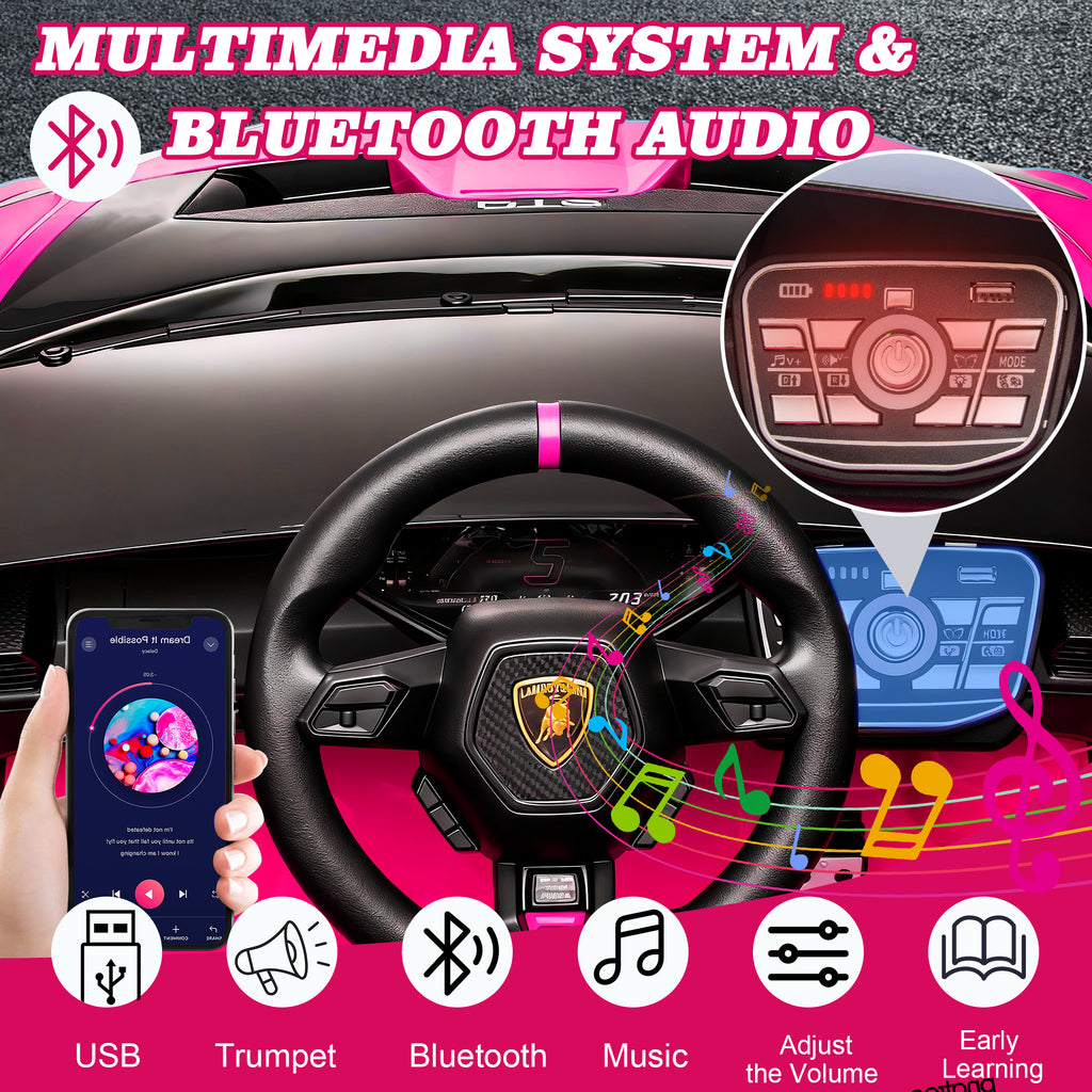 Lamborghini 24V Kids Electric Car, Licensed Huracan Sto Battery Powered Ride On Car with 4 Wheels Spring Suspension for Age 3-8, Remote Control Ride On Toys Speeds 1.86-5.59 MPH, LED Lights