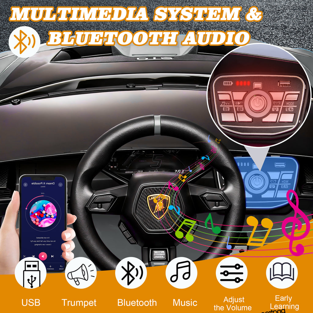 Lamborghini 24V Kids Electric Car, Licensed Huracan Sto Battery Powered Ride On Car with 4 Wheels Spring Suspension for Age 3-8, Remote Control Ride On Toys Speeds 1.86-5.59 MPH, LED Lights