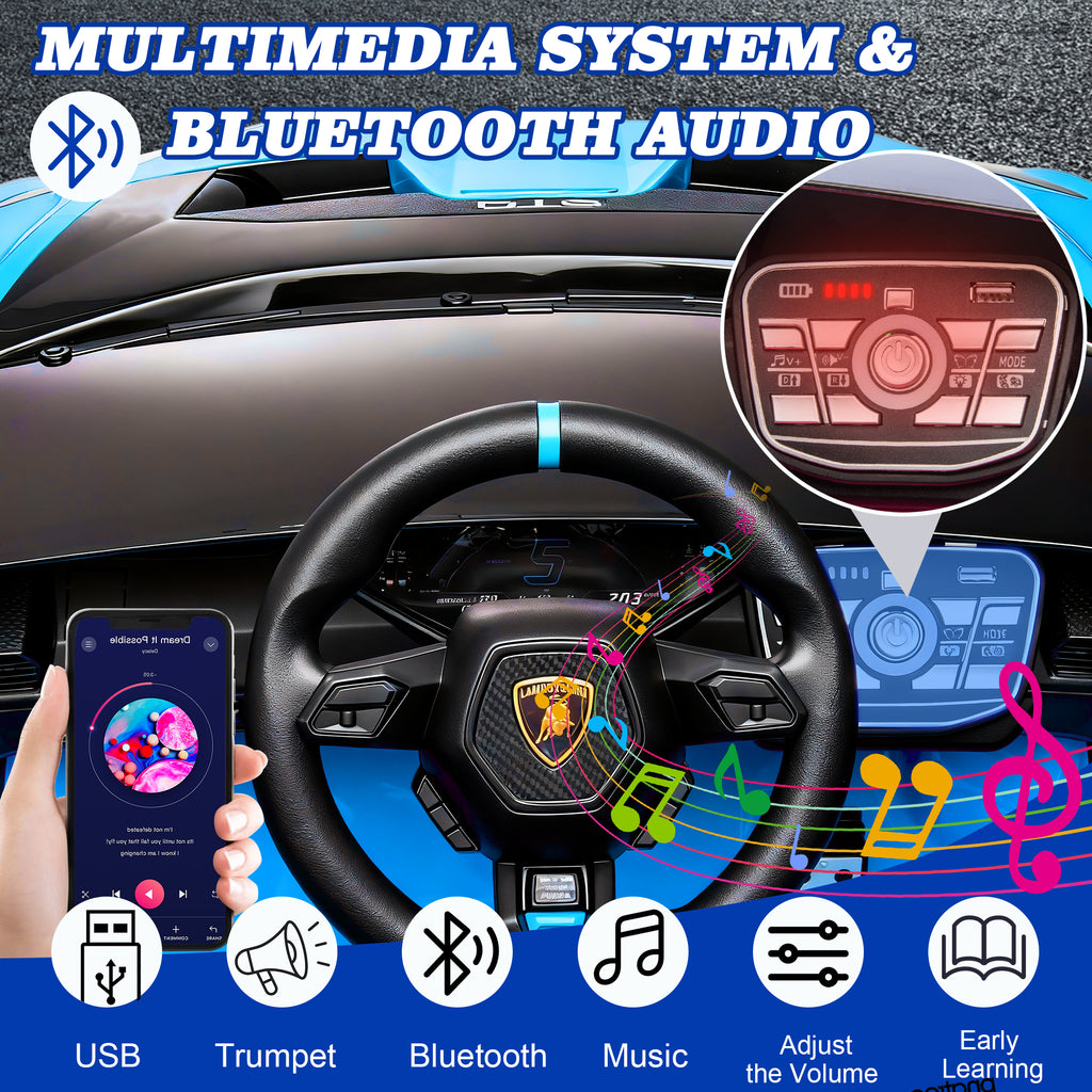 Lamborghini 24V Kids Electric Car, Licensed Huracan Sto Battery Powered Ride On Car with 4 Wheels Spring Suspension for Age 3-8, Remote Control Ride On Toys Speeds 1.86-5.59 MPH, LED Lights