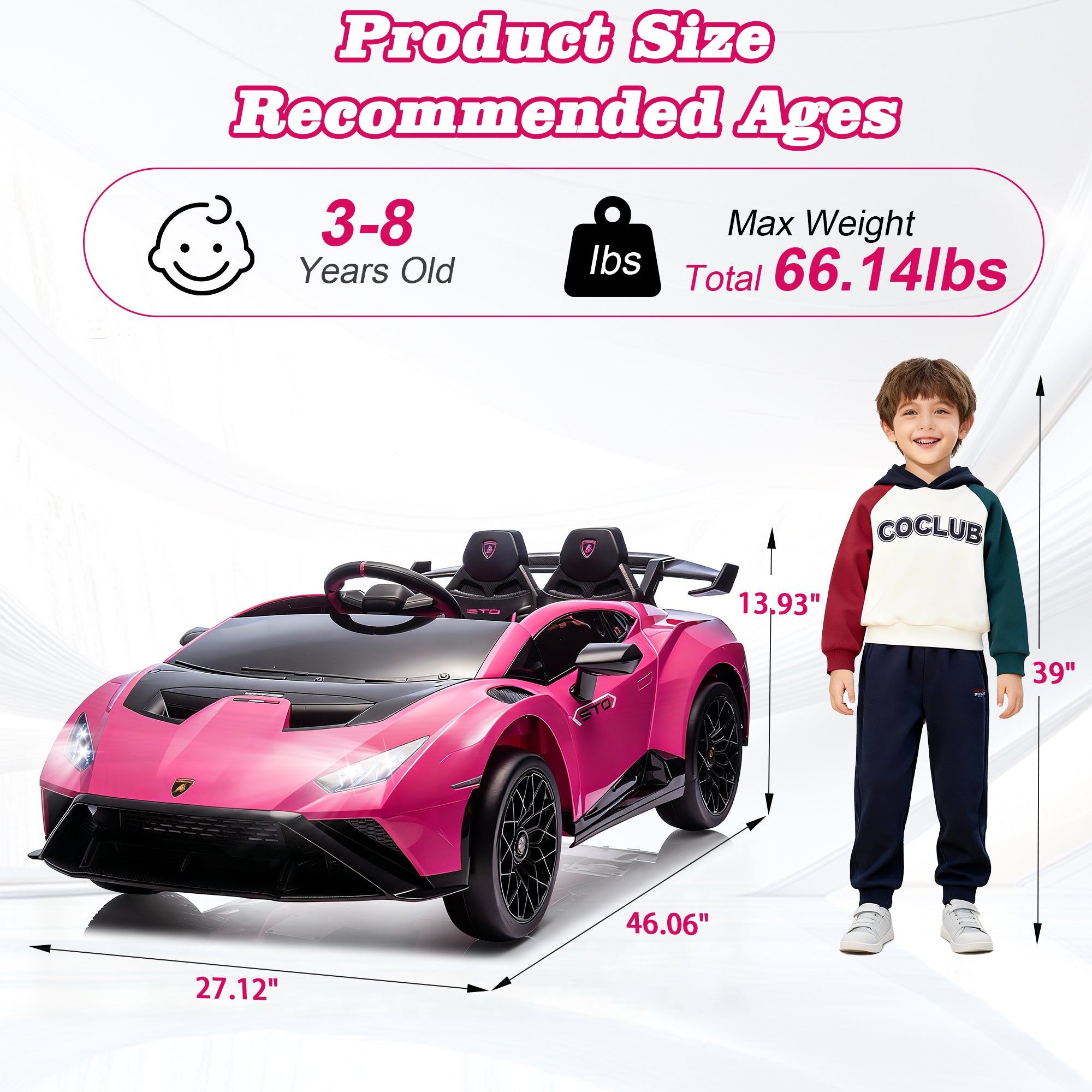Lamborghini 24V Kids Electric Car, Licensed Huracan Sto Battery Powered Ride On Car with 4 Wheels Spring Suspension for Age 3-8, Remote Control Ride On Toys Speeds 1.86-5.59 MPH, LED Lights