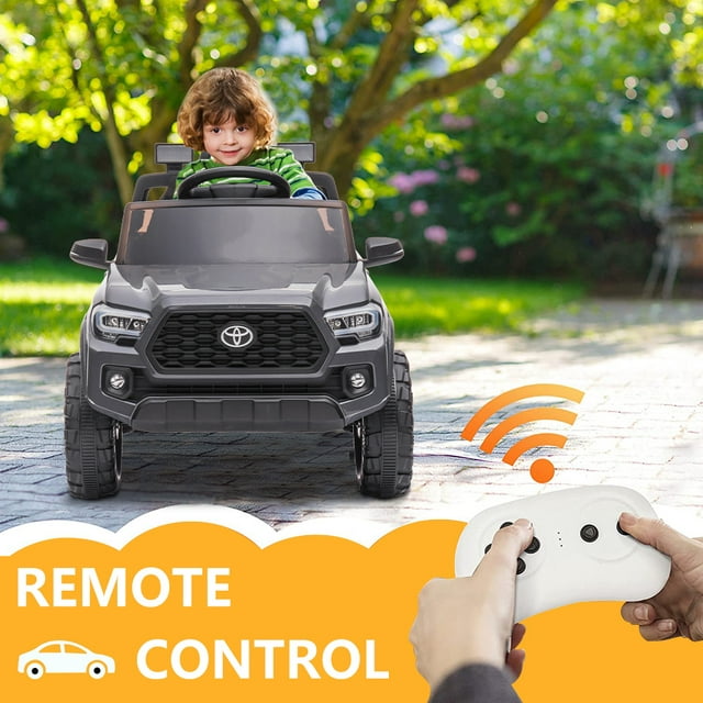 Toyota Tacoma Ride on Cars for Boys, 12V Powered Kids Ride on Cars Toy with Remote Control, Gray Electric Vehicles Ride on Truck with Headlights/Music Player for 3 to 5 Years Old Boy Girls GTIN:08043618885852