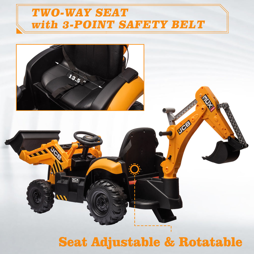 COCLUB 24V Kids JCB Ride on Excavator, Backhoe Toys for Boys with Reversible Seat, Removable Front & Rear Arms, Remote Control, Big Digger Construction Car for Kids 3-5