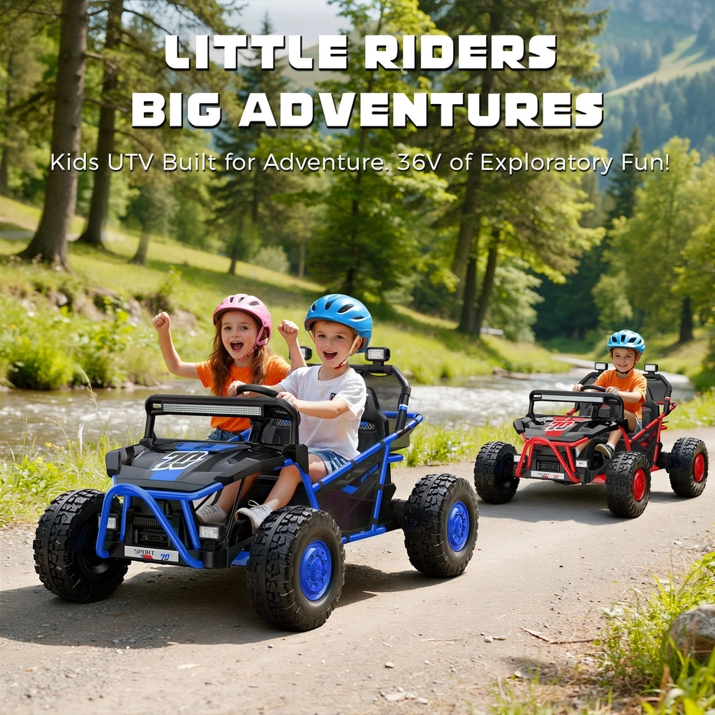 36V Electric Ride on Car Toy for Big Kids, 4 Wheels Spring Suspension Cars, 2 Seater Powered Electric  UTV Toys for Boys Girls 6+, Kids Ride on Toy with Bluetooth, Music, 3 Point Seatbelts, Blue