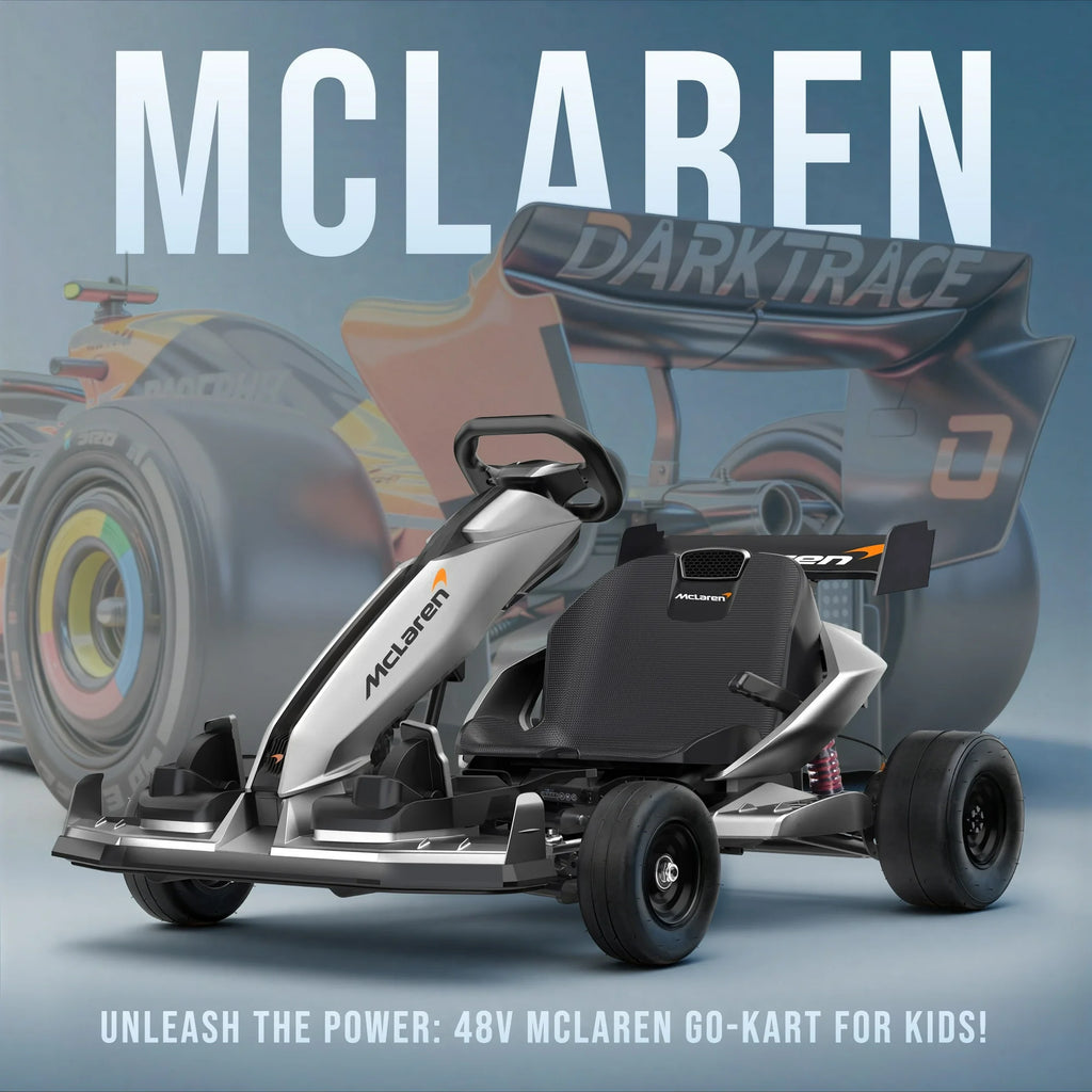 McLaren 48V Electric Go Kart for Adults & Teens, 750W Powered Motor Ride On Toy, LED Light, Hydraulic Disc Brake, 4 Wheel Spring Suspension, 3 Levels Adjustable Chassis, Foldable Design, Silver
