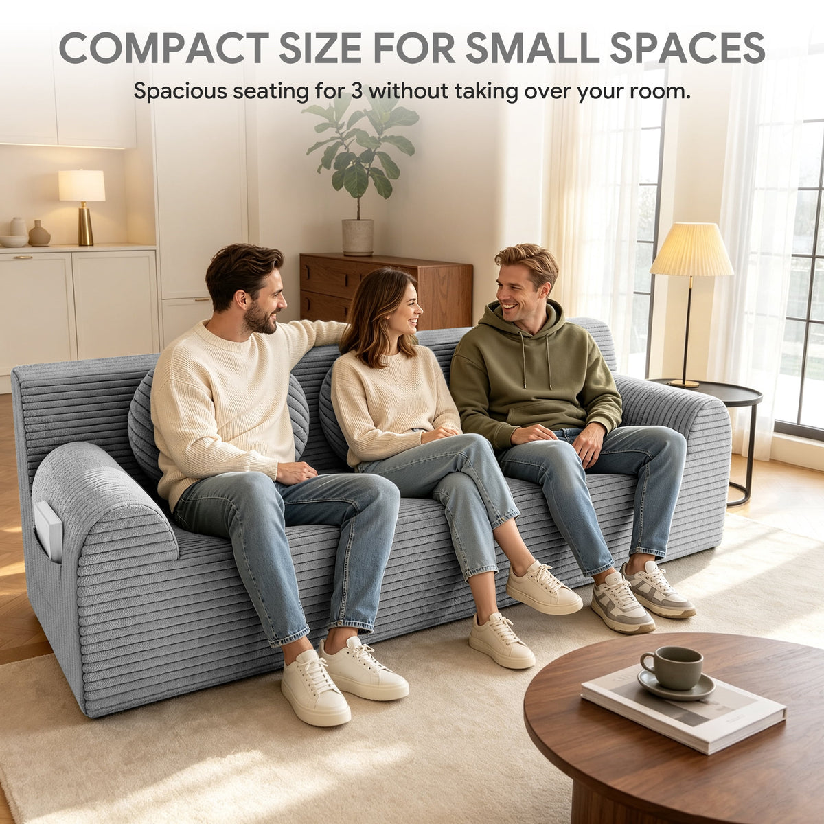 UHOMEPRO 71" Small Cloud Couch, 3 Seater Sofa with High Density Foam, No Assembly Low Profile Floor Couch for Bedroom, Apartment, 1200lbs, Deep Gray