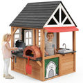COCLUB Outdoor Tool Shed Playhouse for Kids, Wooden Play House with Workbench & Accessories, Blue and Red Toddler Play Set, Toys for Backyard