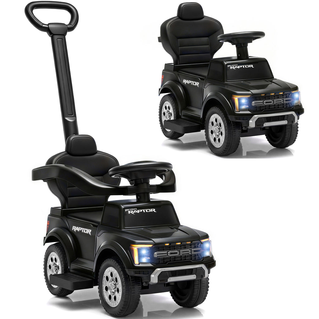 3 In 1 Push Car for Toddlers, Licensed Ford F-150 Ride On Push Car with Removable Parents Handle, Guardrails, Horn, LED Light, Kids Ride On Toy for Ages 18-36 Months, Black