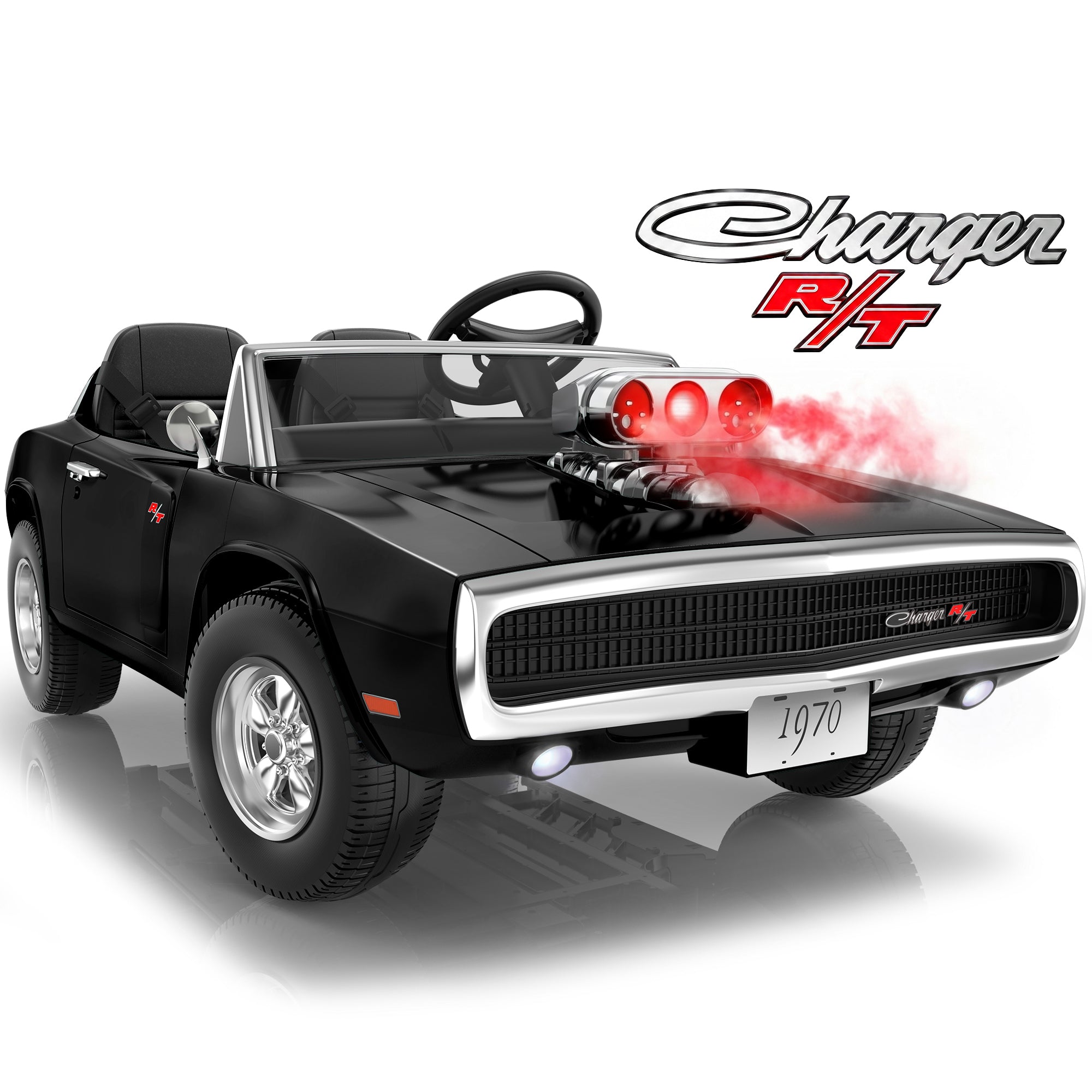 24V Ride On Car for Kids, Licensed Dodge 1970 Charger R/T Electric Car w/Parent Remote Control, Engine Spray, LED Lights, Bluetooth, MP3, 4-Wheel Spring Suspension, Ride On Toys for Ages 3+
