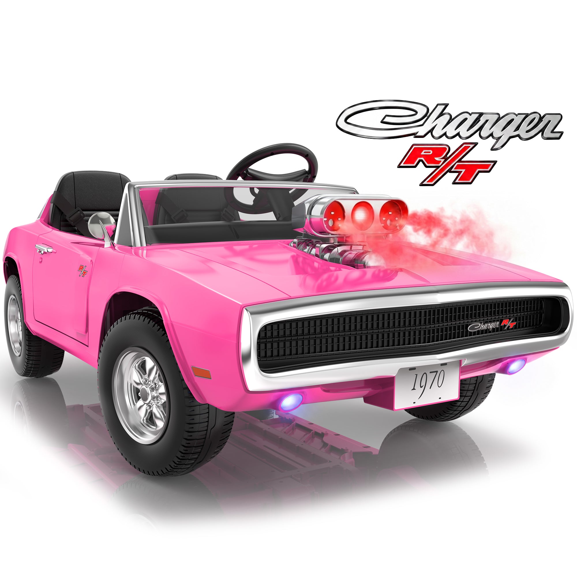 24V Ride On Car for Kids, Licensed Dodge 1970 Charger R/T Electric Car w/Parent Remote Control, Engine Spray, LED Lights, Bluetooth, MP3, 4-Wheel Spring Suspension, Ride On Toys for Ages 3+
