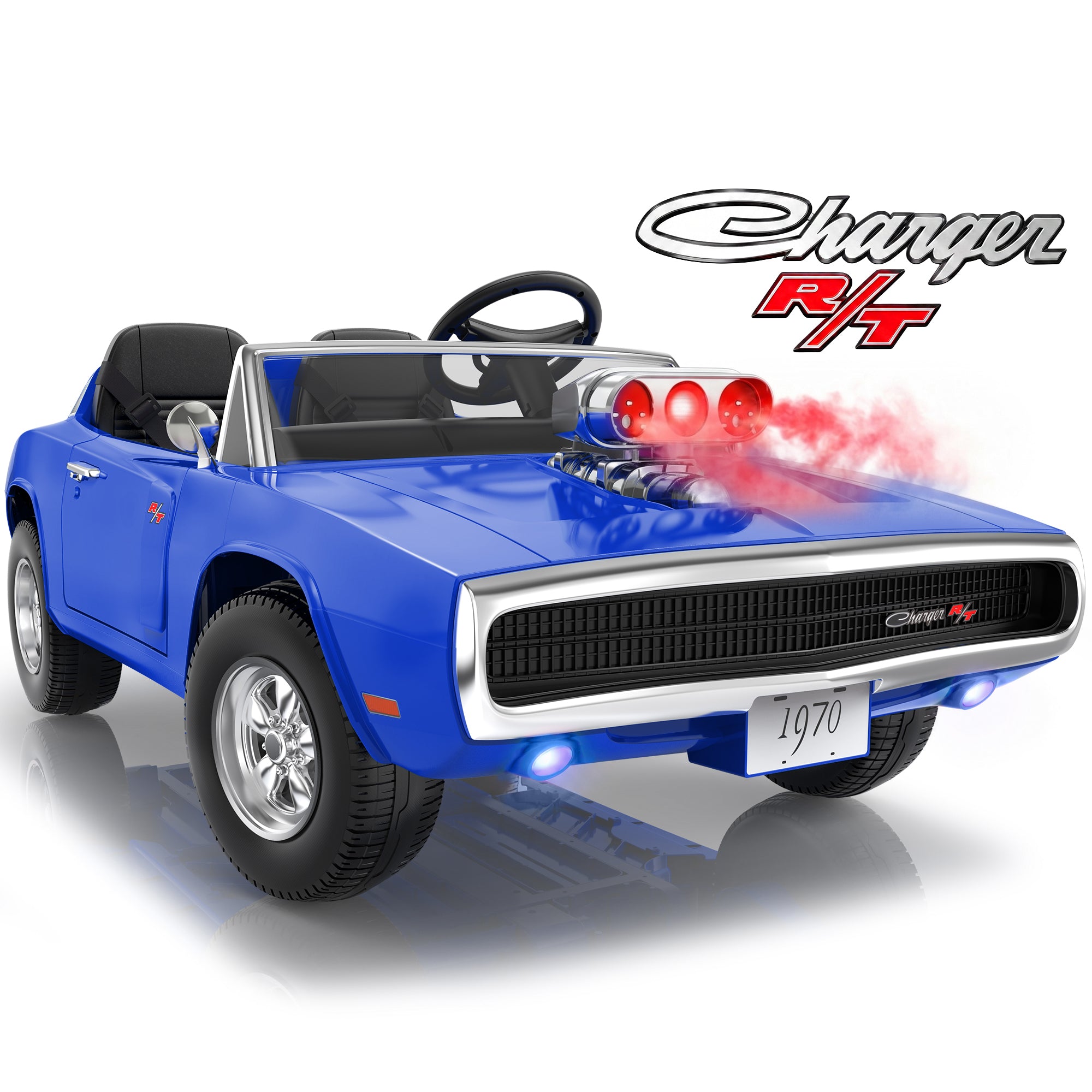 24V Ride On Car for Kids, Licensed Dodge 1970 Charger R/T Electric Car w/Parent Remote Control, Engine Spray, LED Lights, Bluetooth, MP3, 4-Wheel Spring Suspension, Ride On Toys for Ages 3+