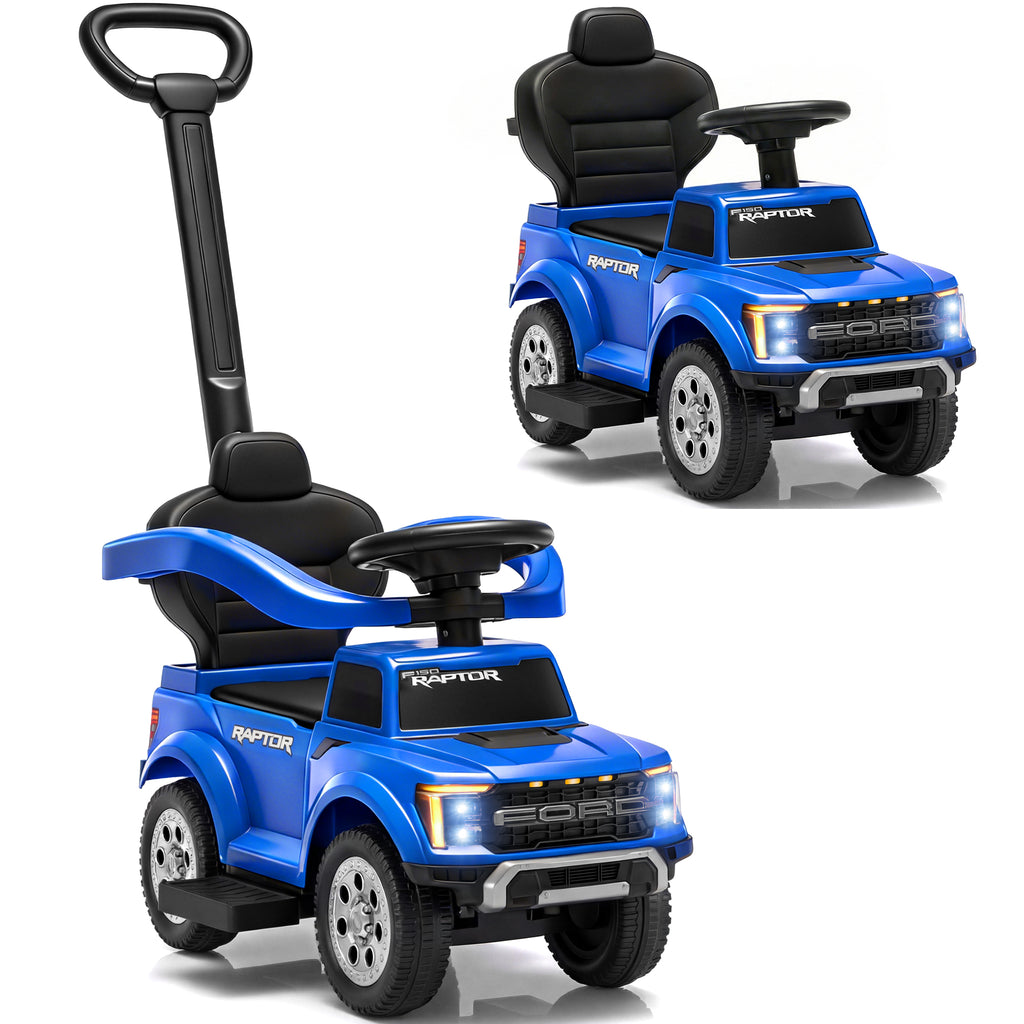 3 In 1 Push Car for Toddlers, Licensed Ford F-150 Ride On Push Car with Removable Parents Handle, Guardrails, Horn, LED Light, Kids Ride On Toy for Ages 18-36 Months, Black