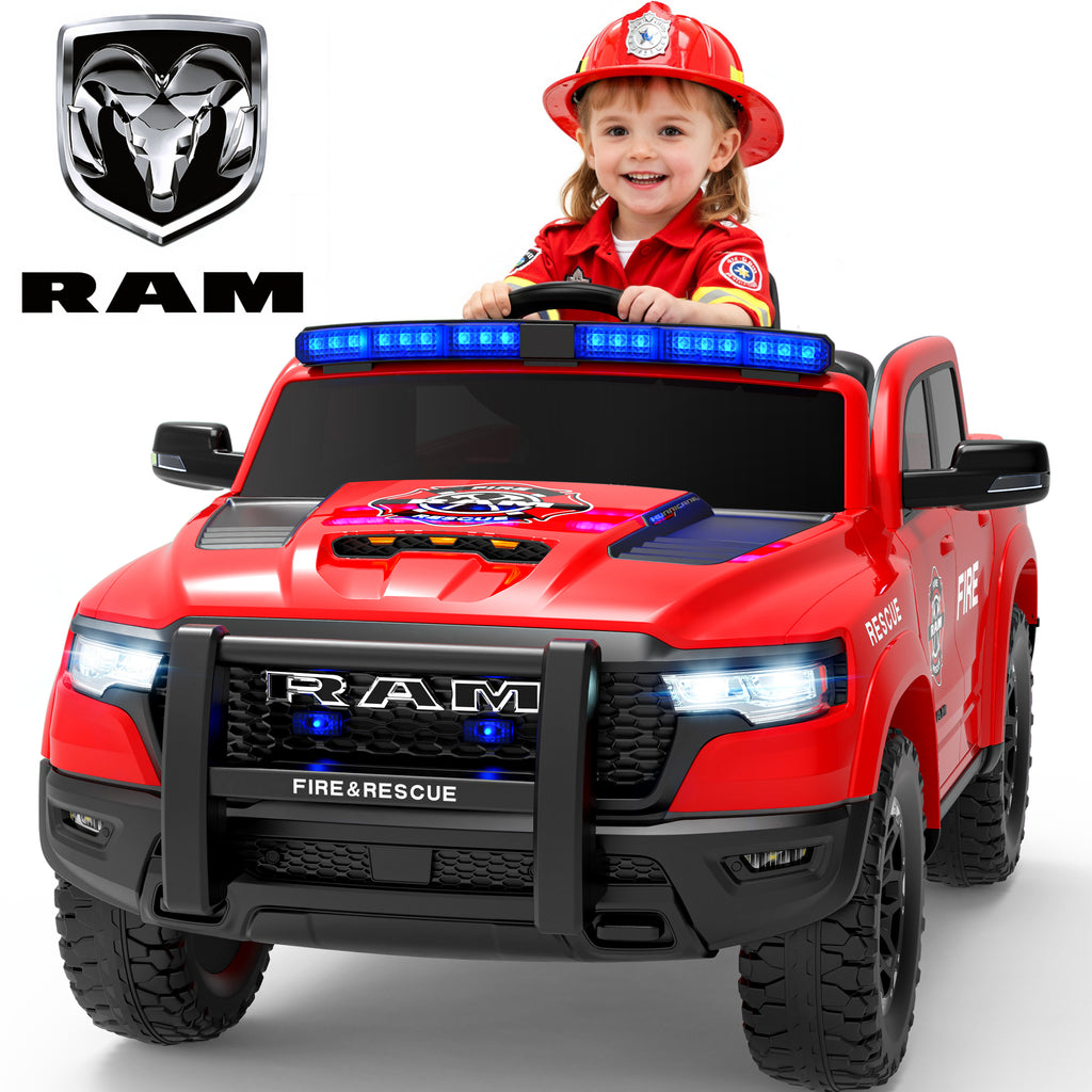 RAM 1500 Ride on Truck Cars, 12V Powered Ride on Toys with Remote Control, 4 Wheel Suspension Electric Cars for 3-5 Yrs Boy Girl W/Key Switch, Safety Belt, Music, Bluetooth, LED Lights, Black