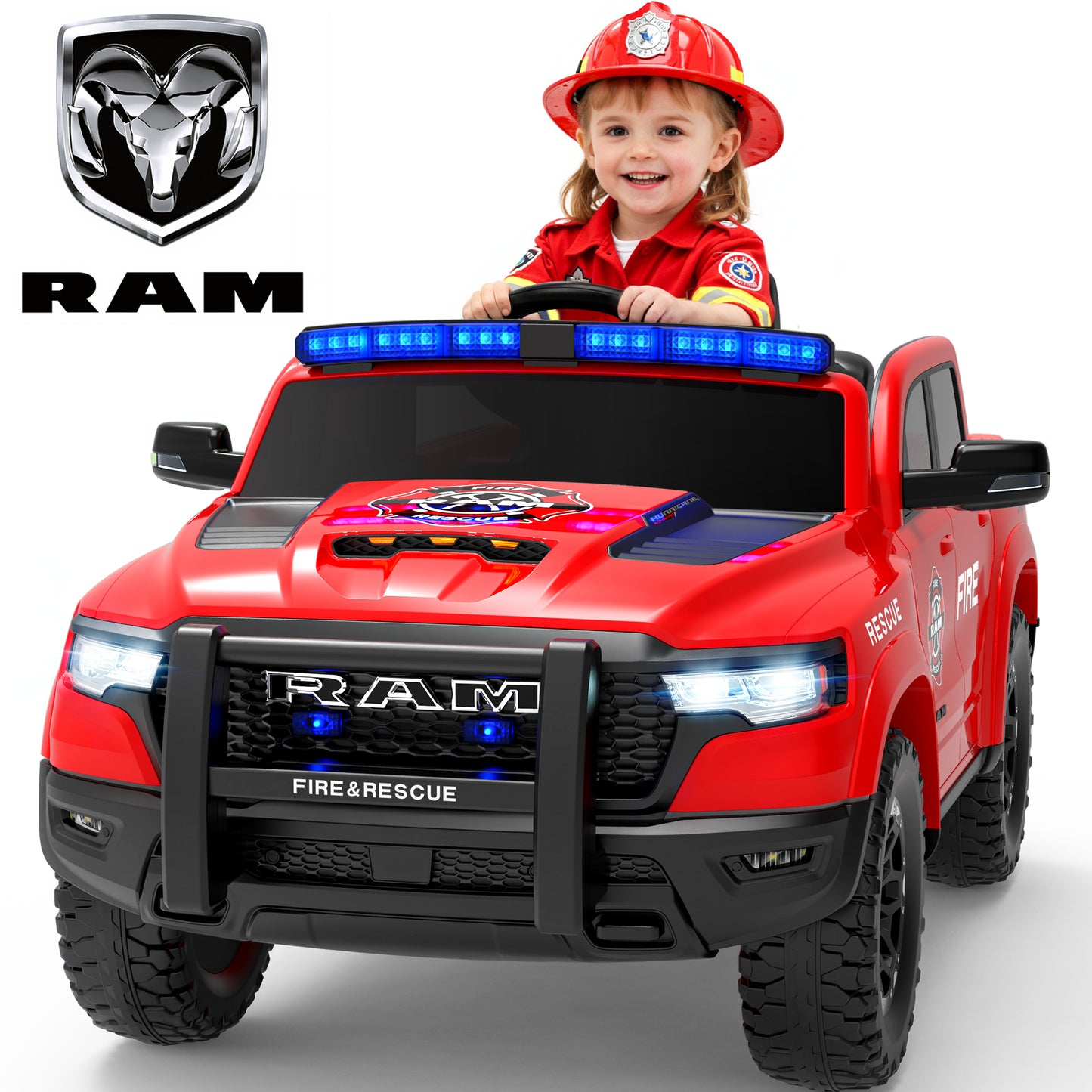 RAM 1500 Ride on Truck Cars, 12V Powered Ride on Toys with Remote Control, 4 Wheel Suspension Electric Cars for 3-5 Yrs Boy Girl W/Key Switch, Safety Belt, Music, Bluetooth, LED Lights, Black