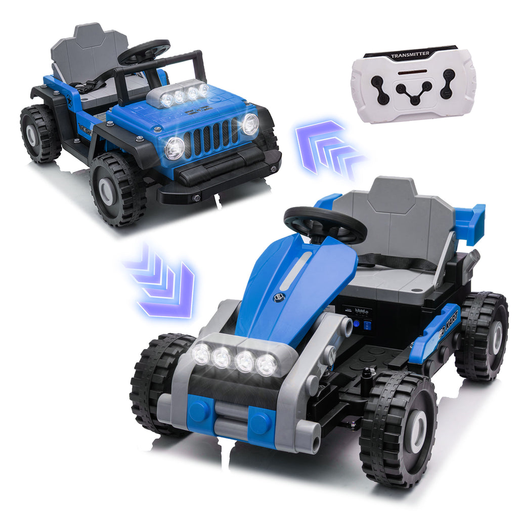 COCLUB 12V 2 Forms Block Electric Car, Power 4 Wheels Ride On Car with Remote Control, Spring Suspension, Ride On Toy for Ages 3+ Kids, Blue