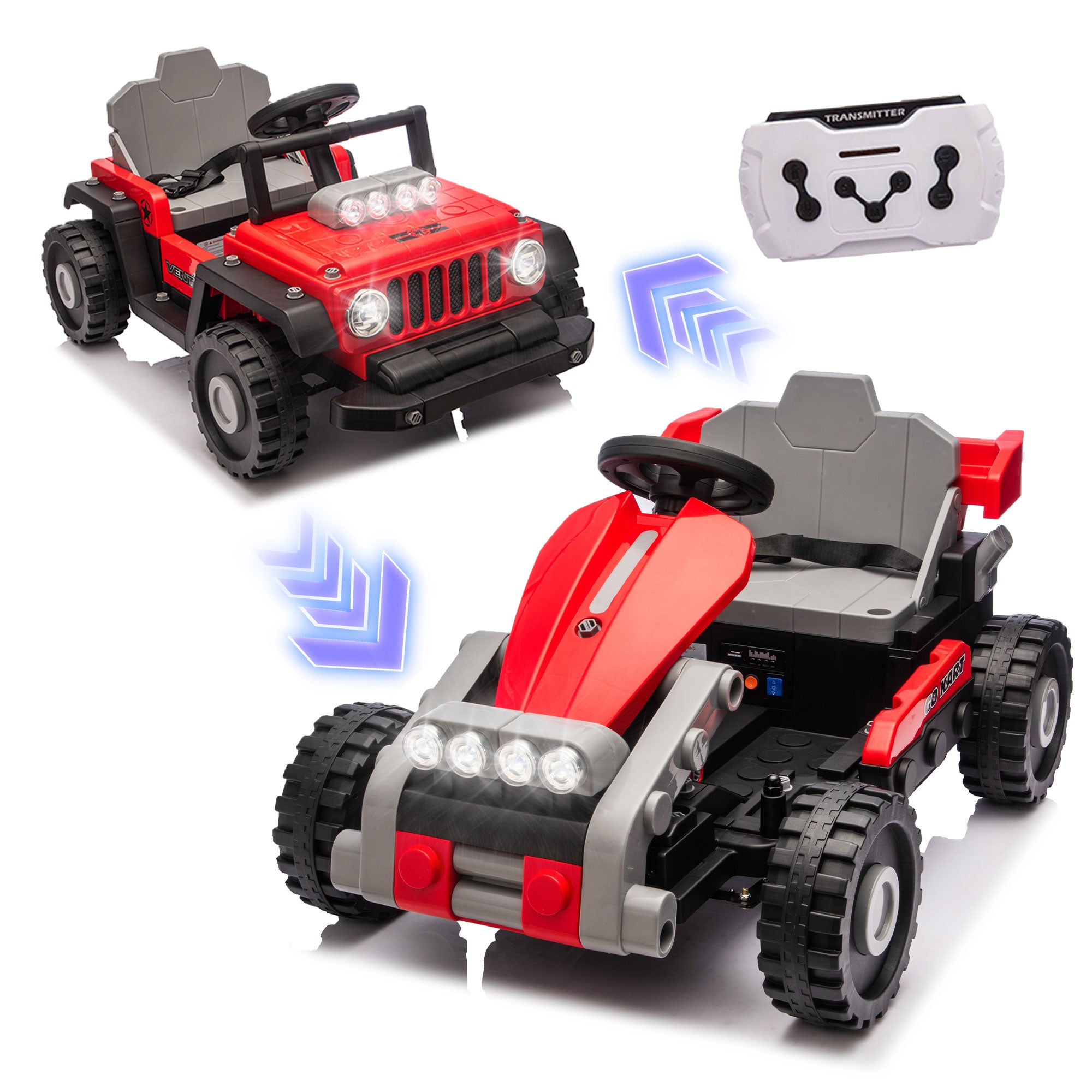 COCLUB 12V 2 Forms Block Electric Car, Power 4 Wheels Ride On Car with Remote Control, Spring Suspension, Ride On Toy for Ages 3+ Kids, Blue