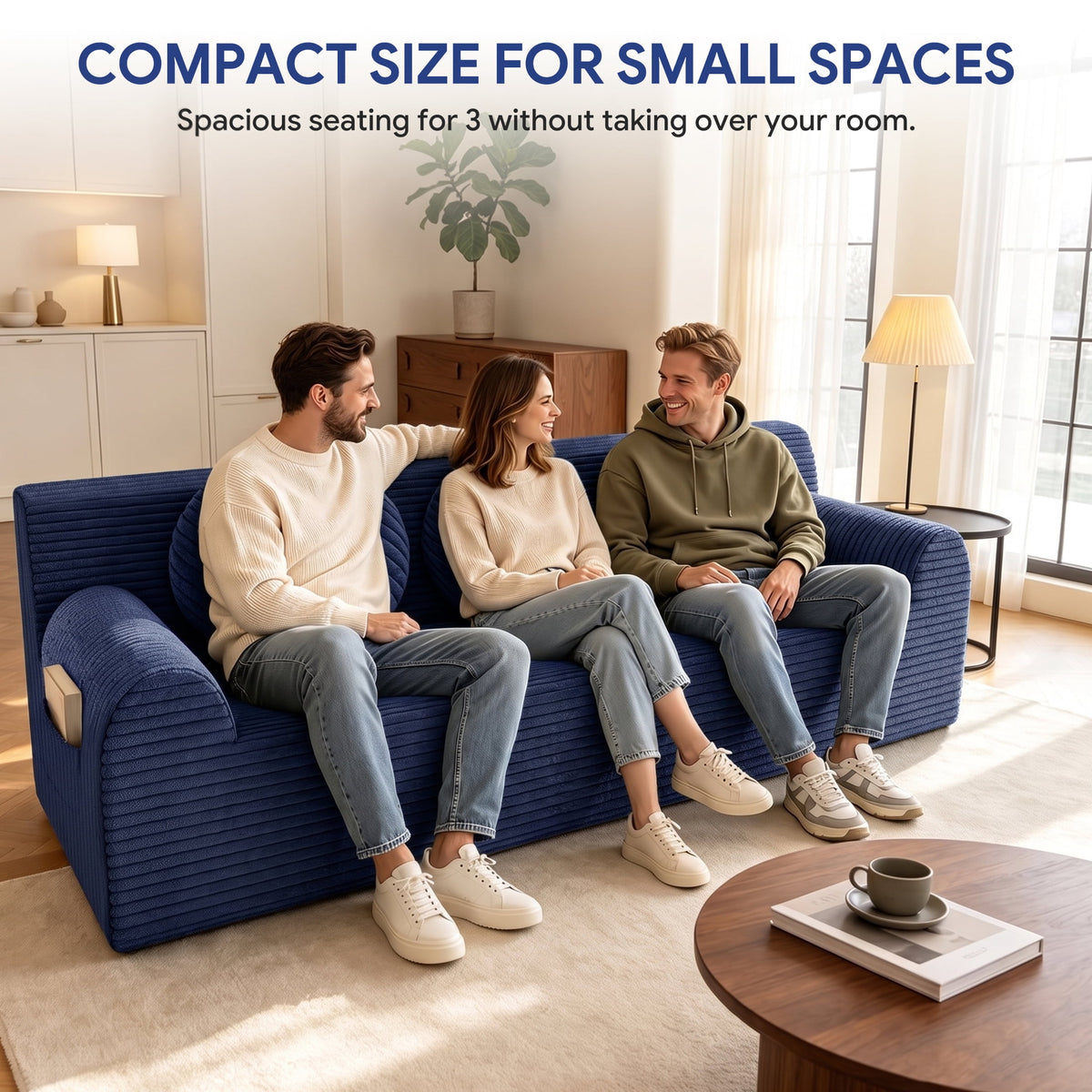 UHOMEPRO 71" Small Cloud Couch, 3 Seater Sofa with High Density Foam, No Assembly Low Profile Floor Couch for Bedroom, Apartment, 1200lbs, Deep Gray