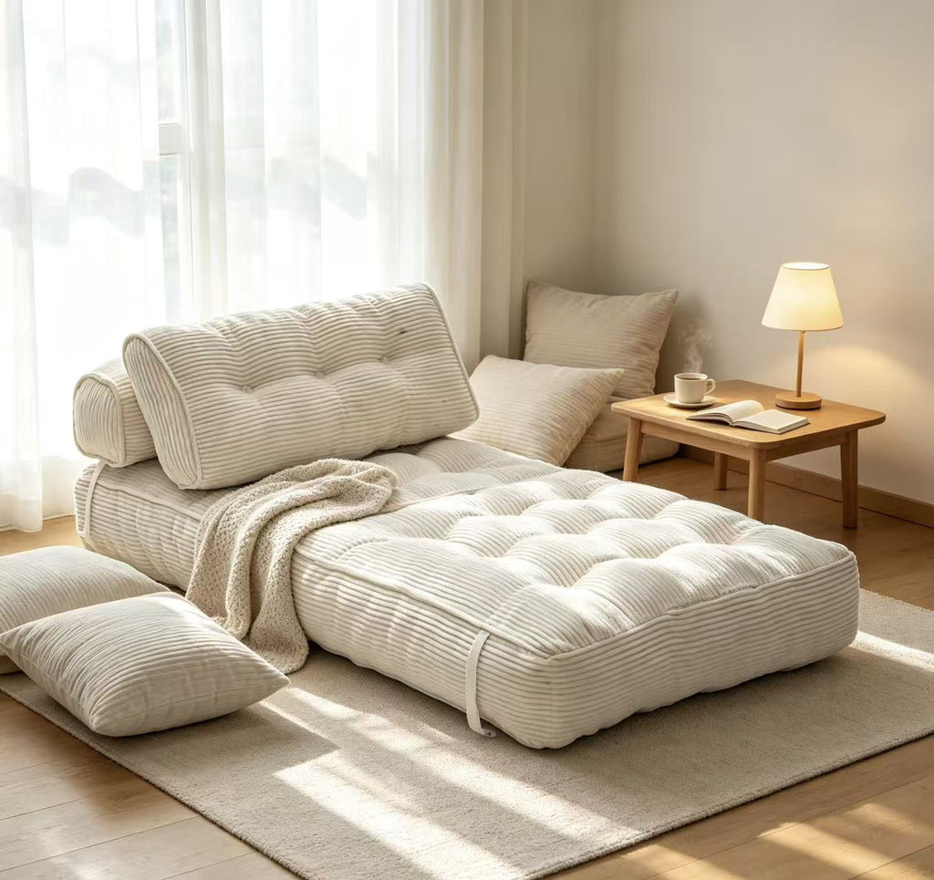 UHOMEPRO Convertible Sleeper Chair, Folding Sofa Bed with Headrest, Lumbar Pillow, High-Density Foam, Portable Floor Sofa for Living Room Bedroom, White