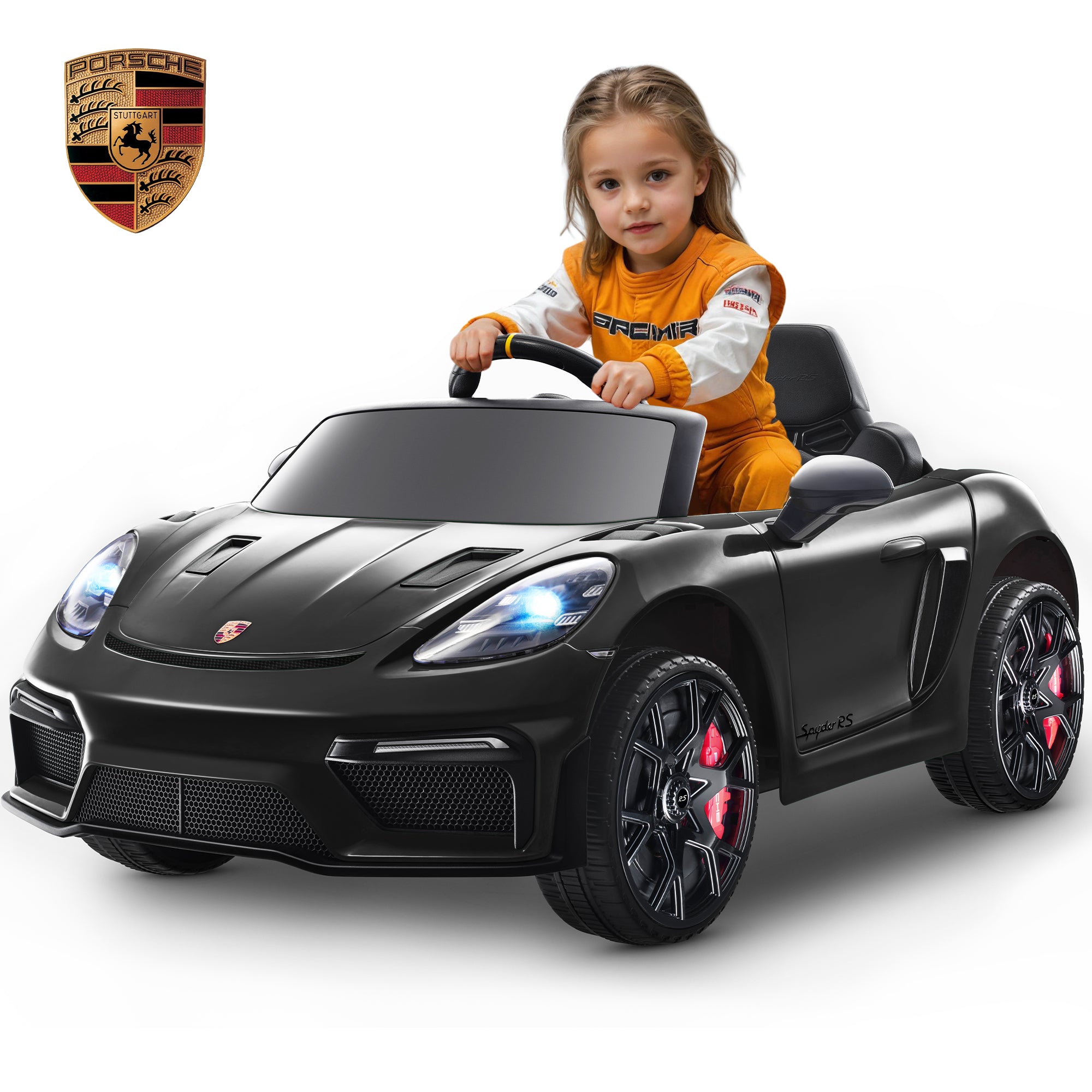 Porsche 718 Kids Ride On Toy, Electric Car for Toddlers with Remote Control, 4 Wheel Suspension, Bluetooth, Music, LED, Safety Belts, Kids Sports Ride on Car for Toddler 3-6 Yrs Boys Girls Gifts