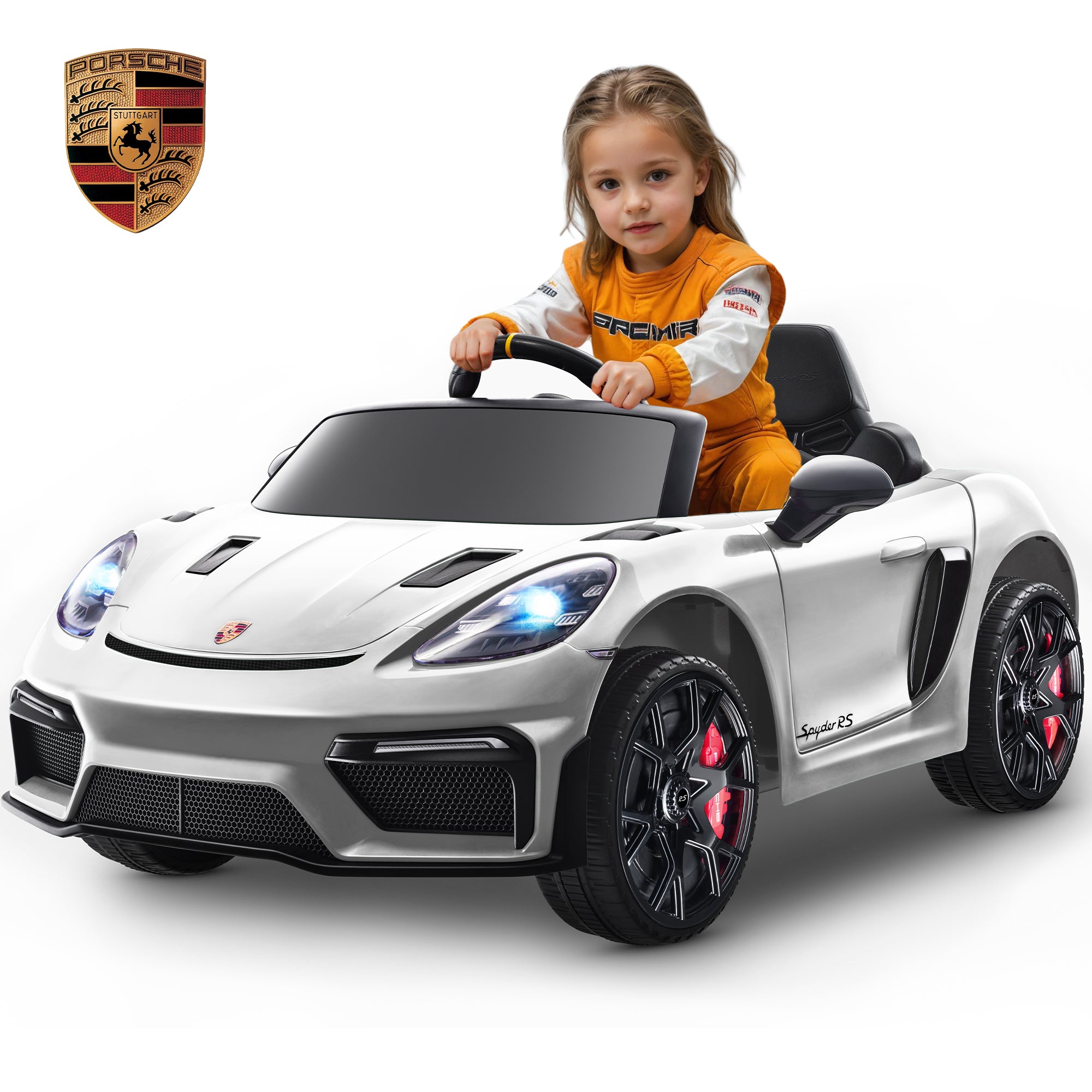 Porsche 718 Kids Ride On Toy, Electric Car for Toddlers with Remote Control, 4 Wheel Suspension, Bluetooth, Music, LED, Safety Belts, Kids Sports Ride on Car for Toddler 3-6 Yrs Boys Girls Gifts