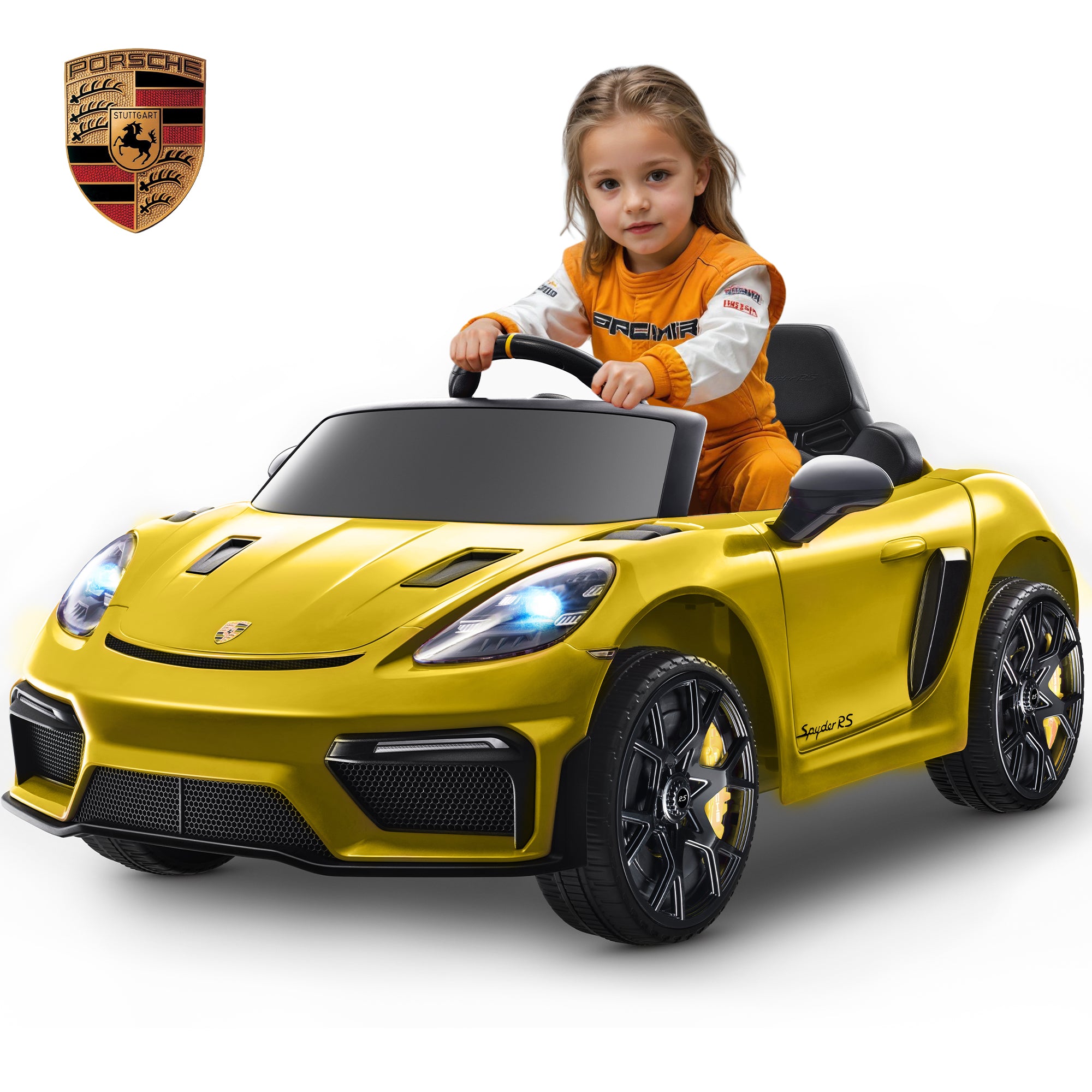 Porsche 718 Kids Ride On Toy, Electric Car for Toddlers with Remote Control, 4 Wheel Suspension, Bluetooth, Music, LED, Safety Belts, Kids Sports Ride on Car for Toddler 3-6 Yrs Boys Girls Gifts