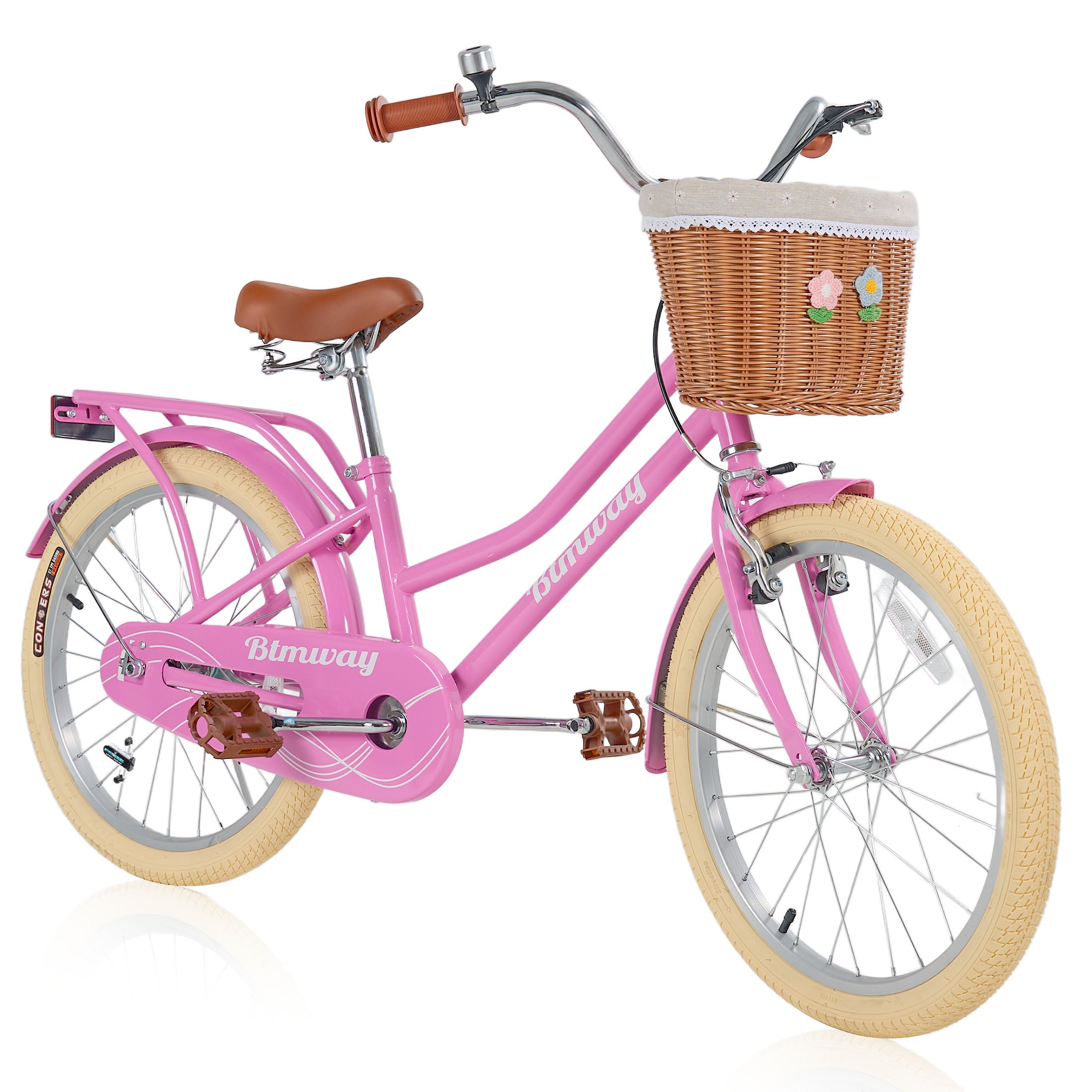 Kids Bike for Girls Ages 7-10 Years - 20" Children's Bicycle, leather Seat & Handlebars, Basket, Front Hand Brakes, Rear Coaster Brake & Safety Bell, Purple