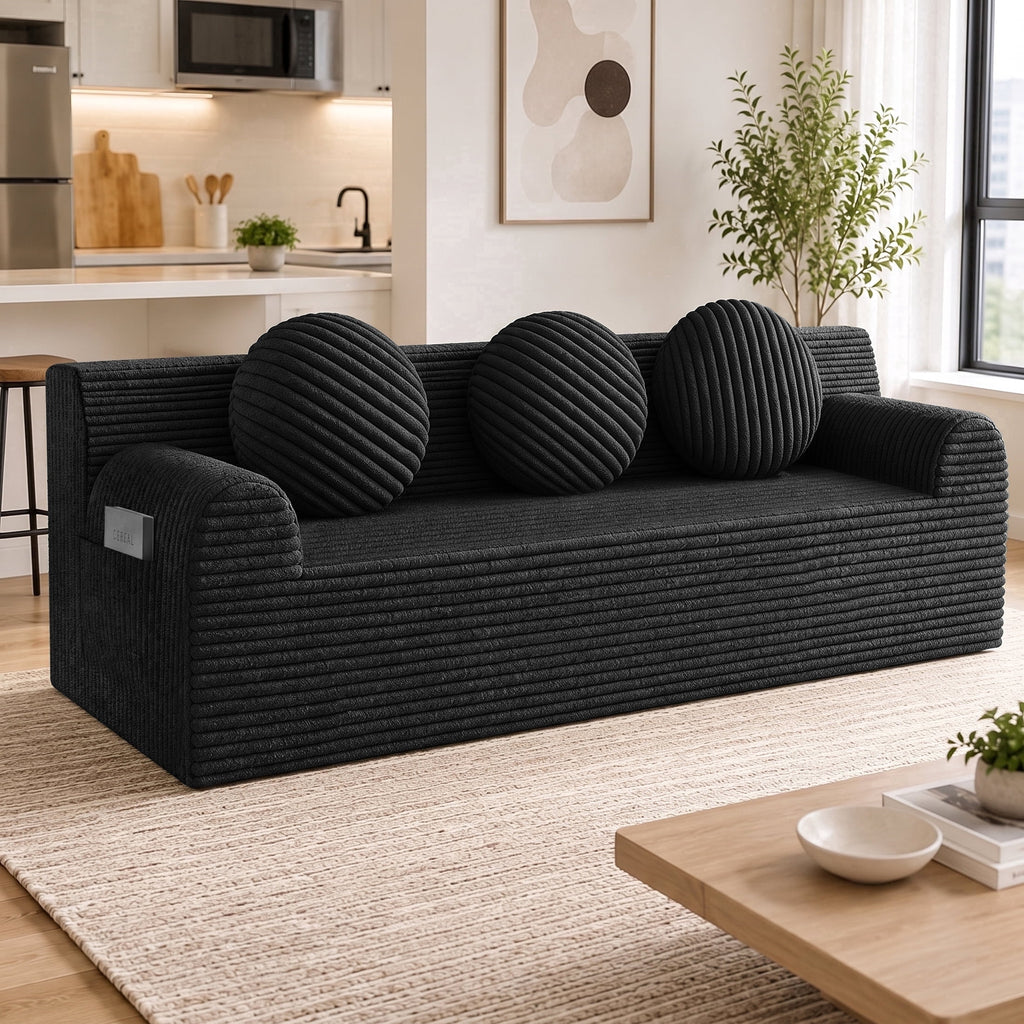 UHOMEPRO 71" Small Cloud Couch, 3 Seater Sofa with High Density Foam, No Assembly Low Profile Floor Couch for Bedroom, Apartment, 1200lbs, Deep Gray