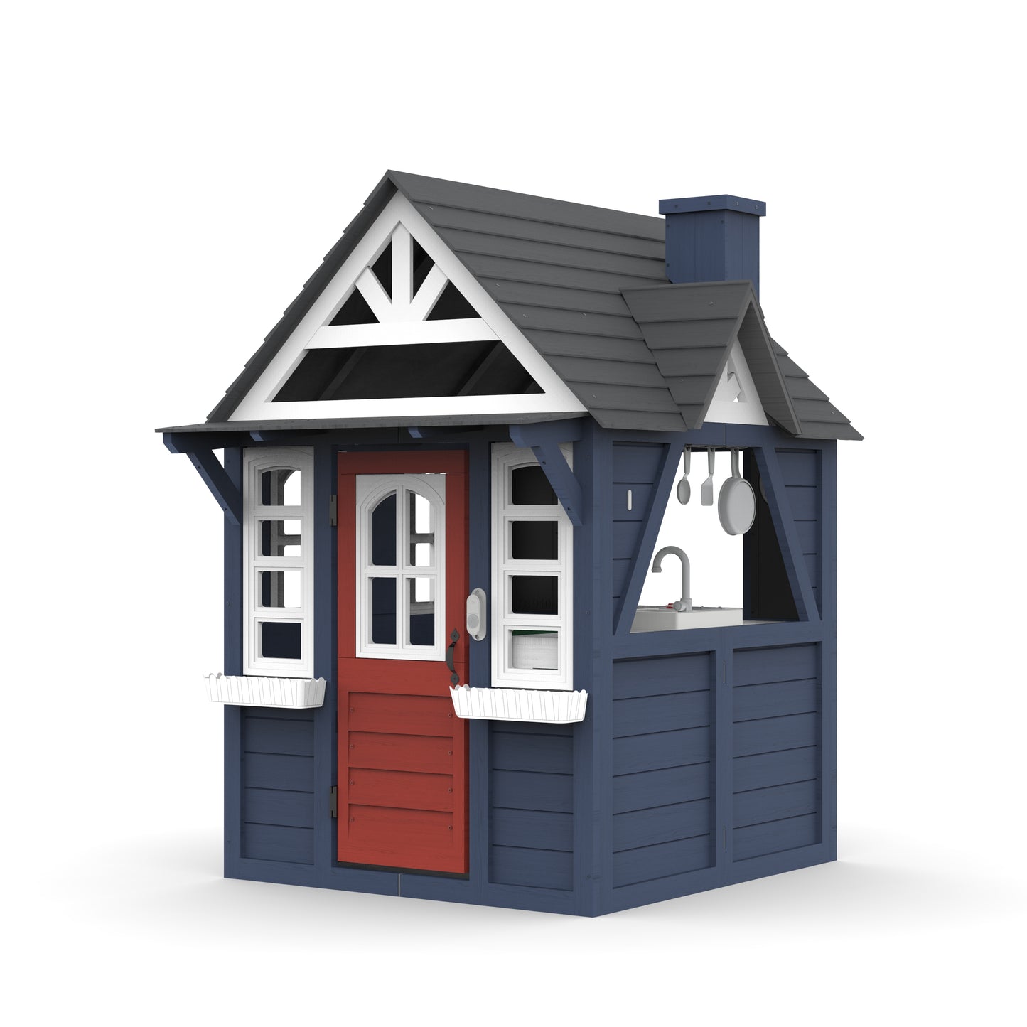 COCLUB Outdoor Playhouse for Kids Ages 4-8, Wooden Play House with Doorbell & Kitchen Toys, Outdoor Kids Play Equipment, Casa para Niñas (45”L x 65”H)