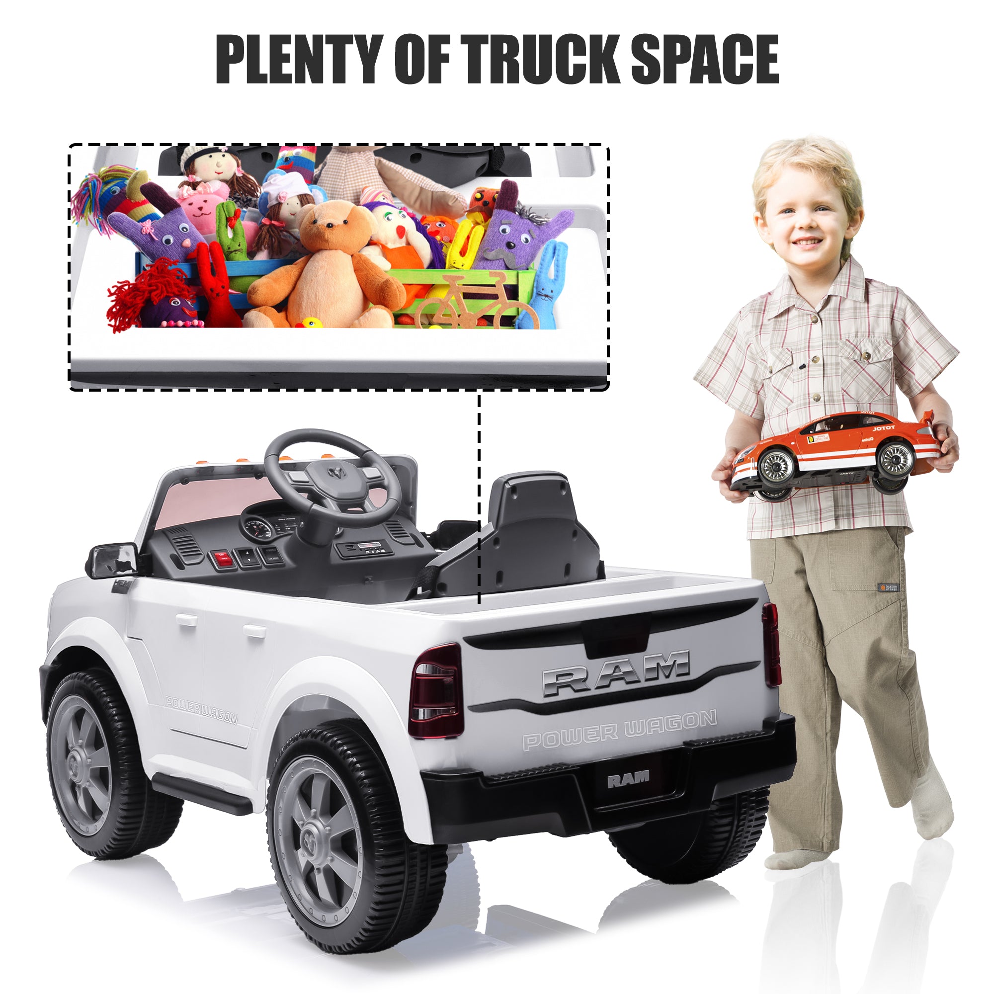 Dodge RAM Ride on Car, 12V Powered Ride on Toy with Remote Control, Rear Wheel Suspension, 5 Point Safety Belt, MP3 Player, Bluetooth, LED Lights, Electric Vehicles for 3-8 Years Boys Girls, Black