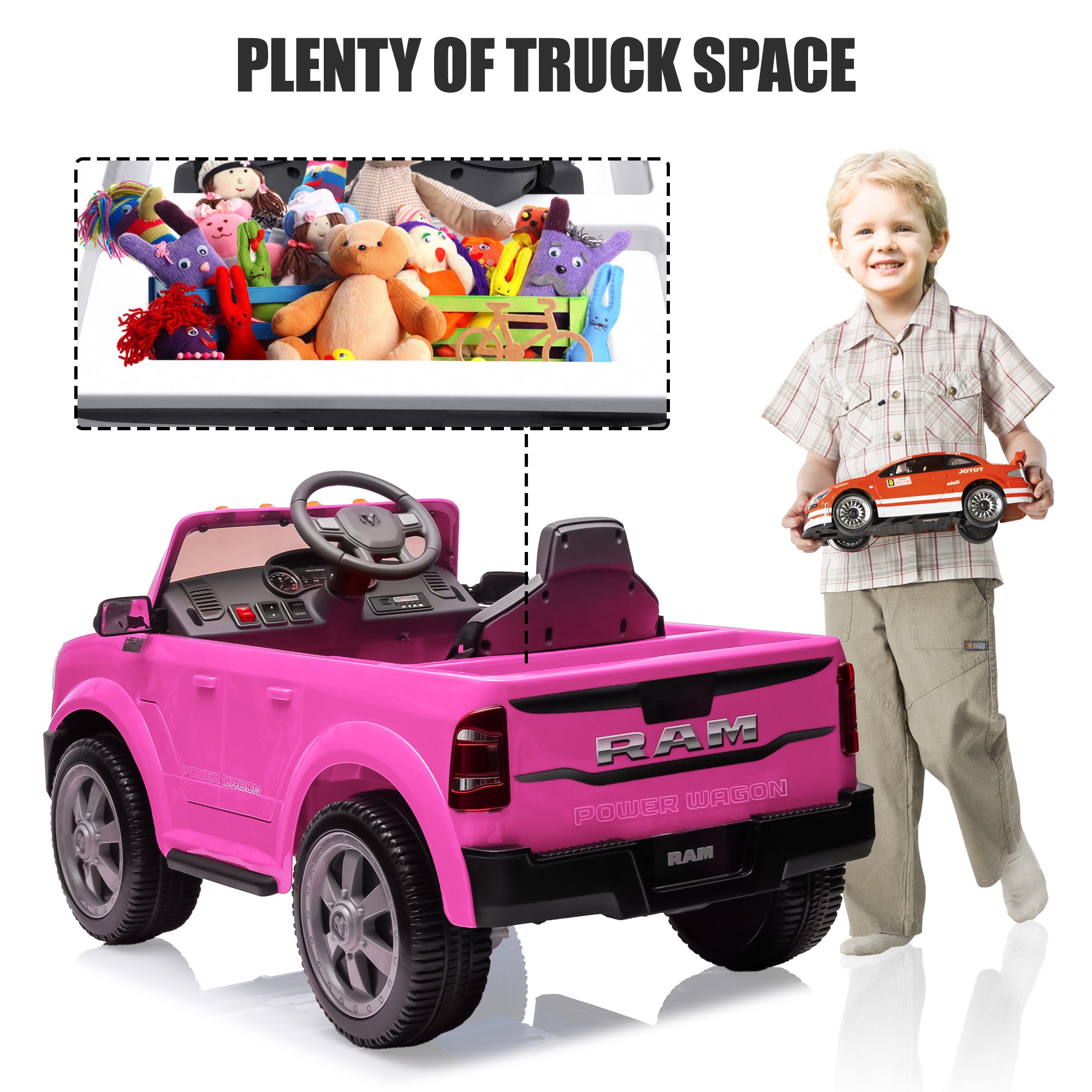 Dodge RAM Ride on Car, 12V Powered Ride on Toy with Remote Control, Rear Wheel Suspension, 5 Point Safety Belt, MP3 Player, Bluetooth, LED Lights, Electric Vehicles for 3-8 Years Boys Girls, Black