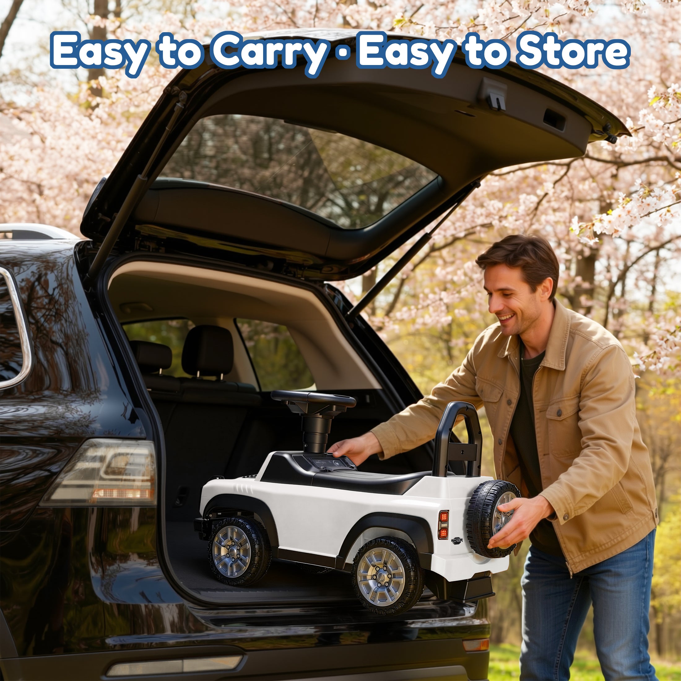 Ride On Car for Toddlers 1–3, Ford Bronco Ride On Toy with Steering Wheel, Music, Horn & Engine Sounds, Under Seat Storage, Silent Wheels, Easy Walker & Push Car for Boys & Girls, White