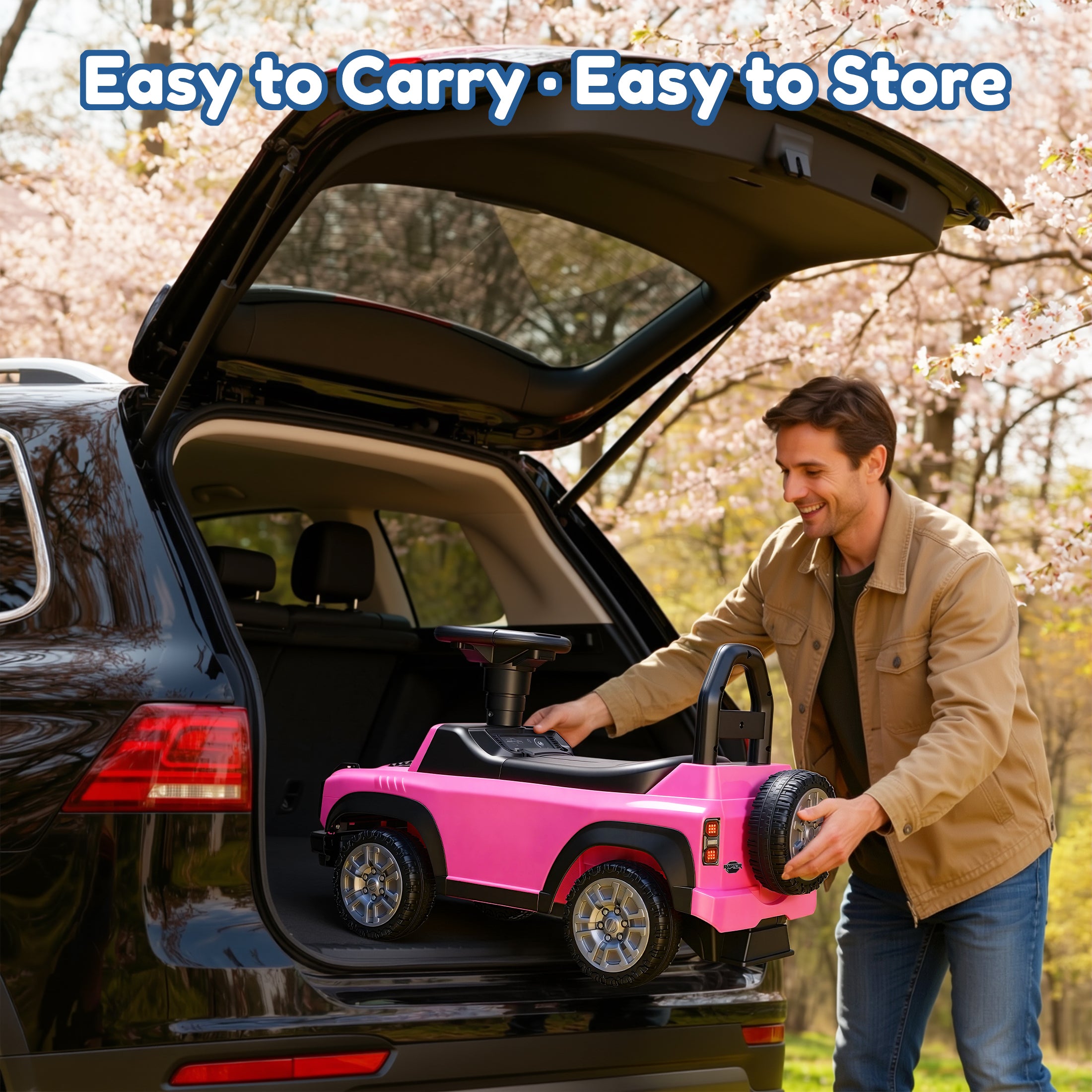 Ride On Car for Toddlers 1–3, Ford Bronco Ride On Toy with Steering Wheel, Music, Horn & Engine Sounds, Under Seat Storage, Silent Wheels, Easy Walker & Push Car for Boys & Girls, Pink