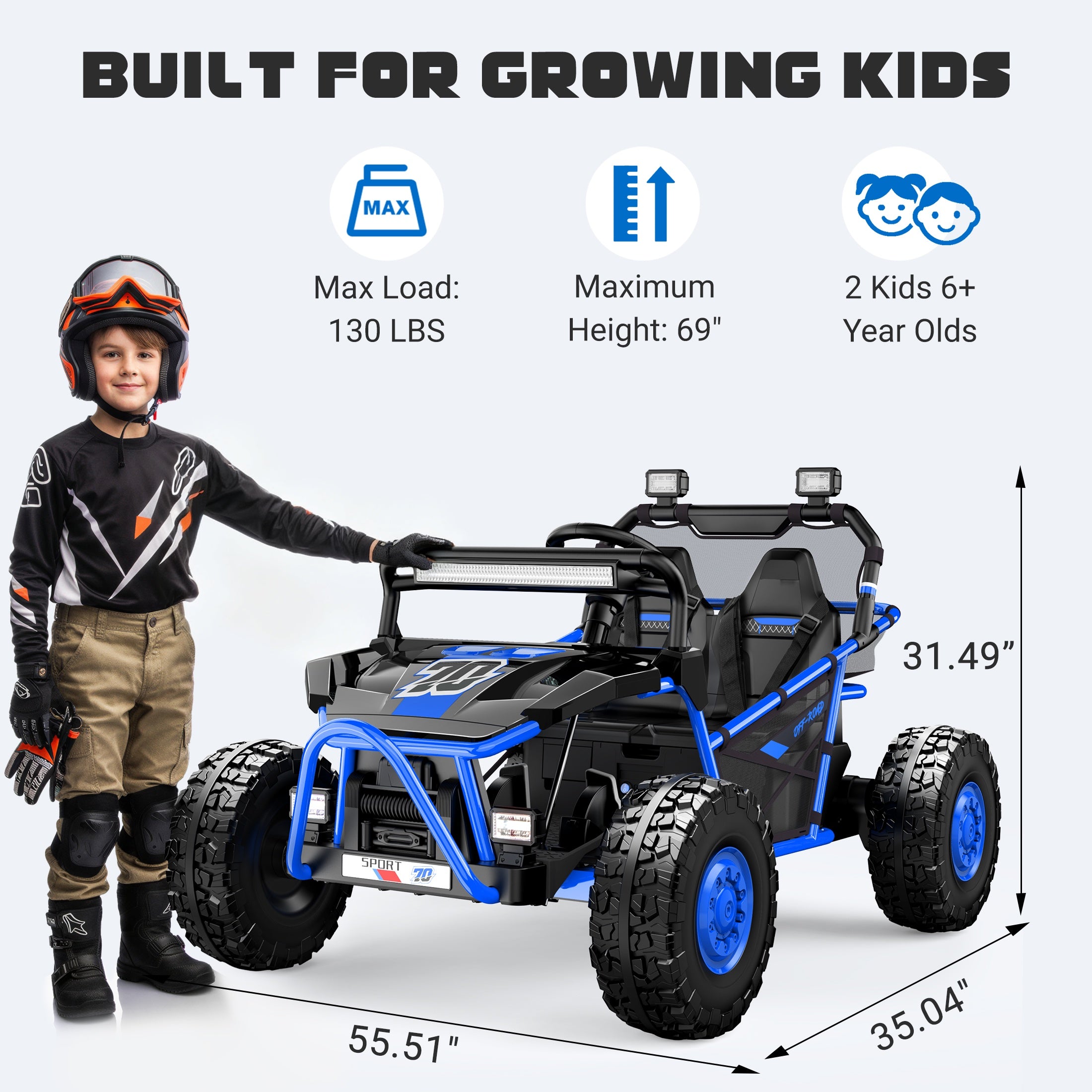 36V Electric Ride on Car Toy for Big Kids, 4 Wheels Spring Suspension Cars, 2 Seater Powered Electric  UTV Toys for Boys Girls 6+, Kids Ride on Toy with Bluetooth, Music, 3 Point Seatbelts, Blue