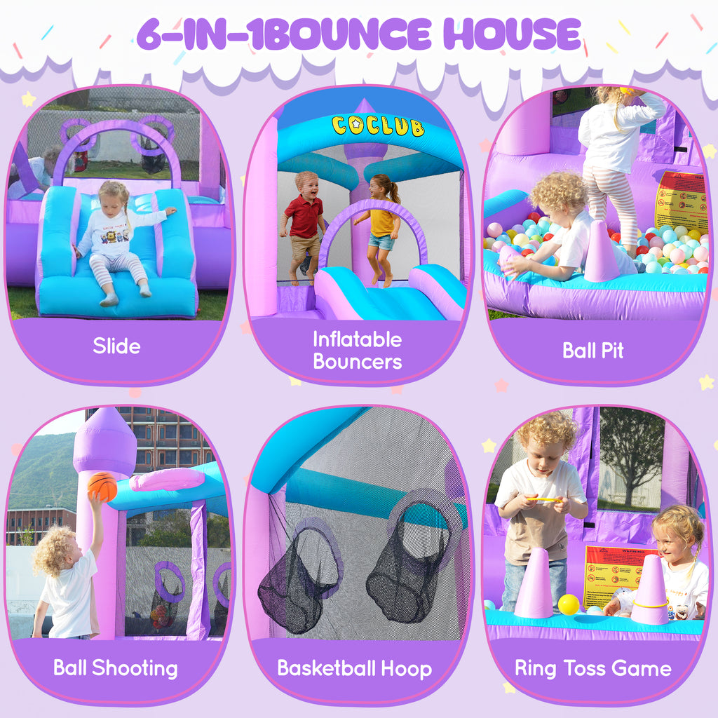 COCLUB Inflatable Bounce House for Kids Outdoor & Indoor, Toddler Bouncy Castle with Slide, Blower, Ball Pit - 6-in-1 Jumping Toy for Ages 2-5 (154x113x90”)