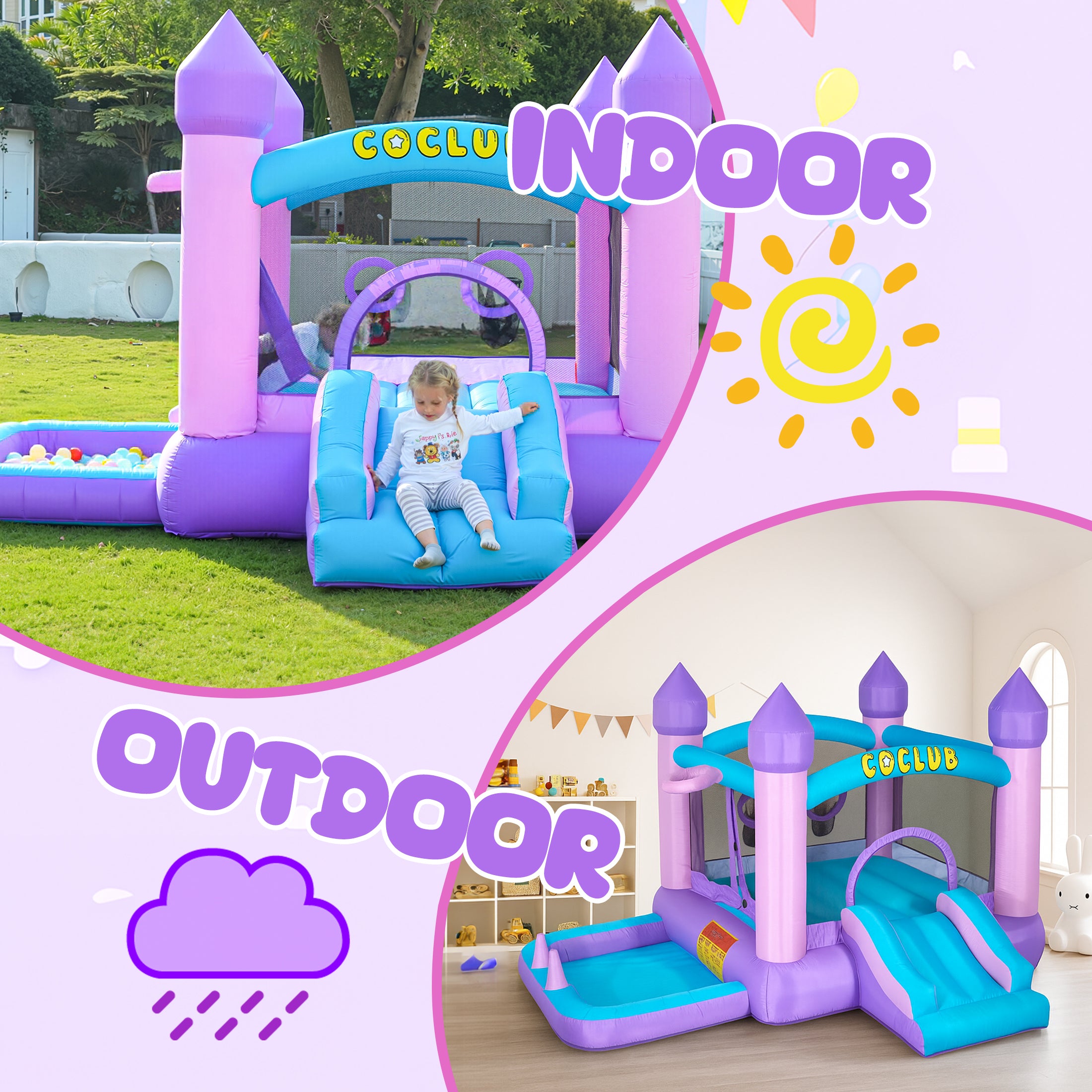 COCLUB Inflatable Bounce House for Kids Outdoor & Indoor, Toddler Bouncy Castle with Slide, Blower, Ball Pit - 6-in-1 Jumping Toy for Ages 2-5 (154x113x90”)
