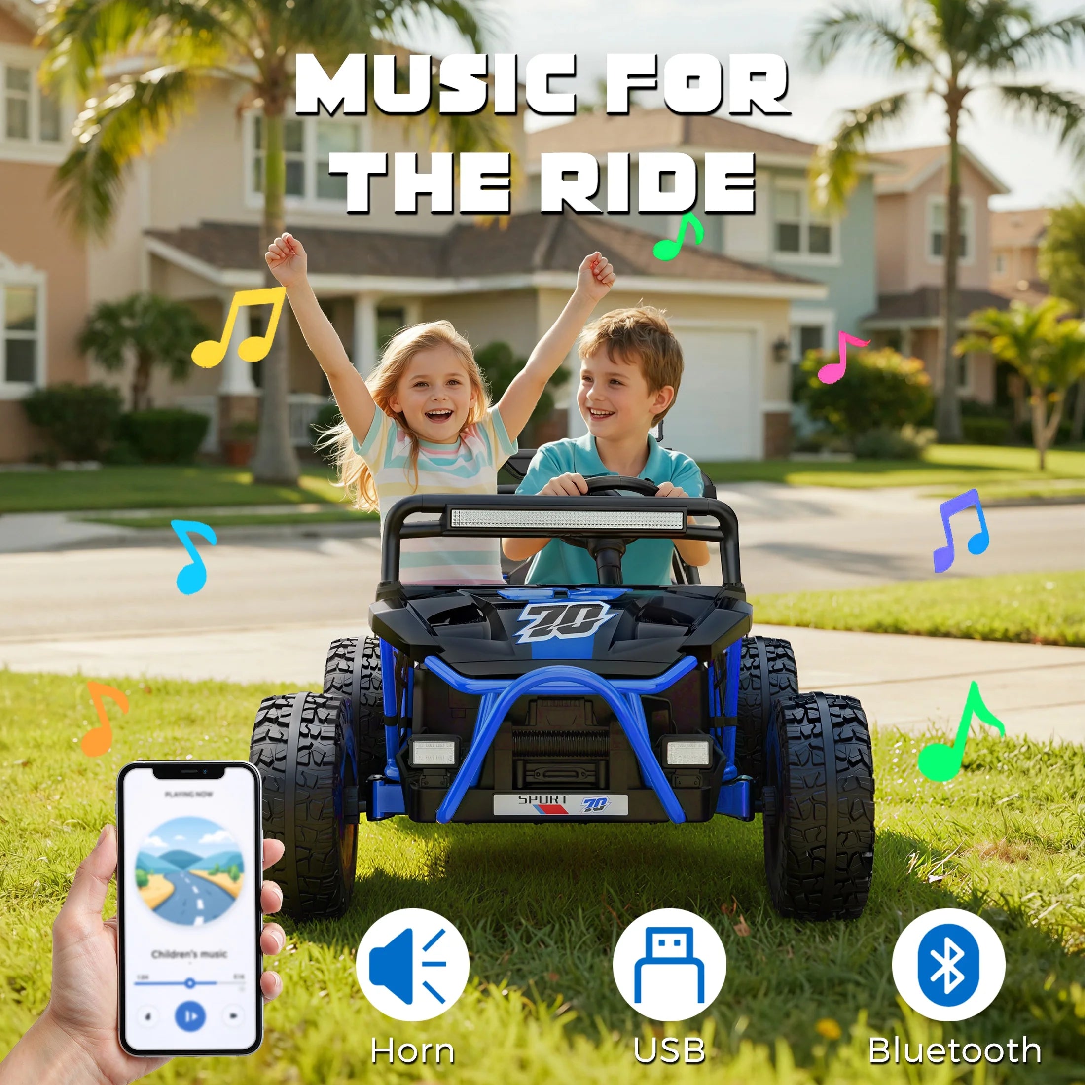 36V Electric Ride on Car Toy for Big Kids, 4 Wheels Spring Suspension Cars, 2 Seater Powered Electric  UTV Toys for Boys Girls 6+, Kids Ride on Toy with Bluetooth, Music, 3 Point Seatbelts, Blue